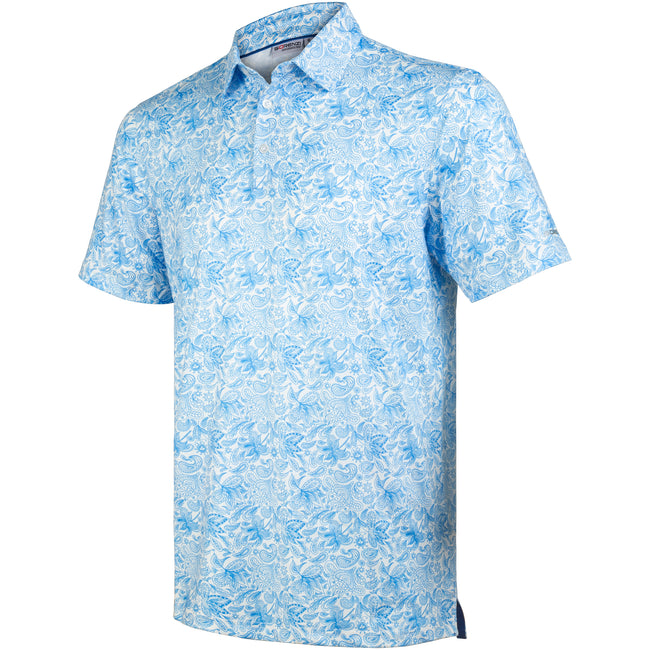 White Paisley Tropical Golf Polo Shirt for Men Hover Image