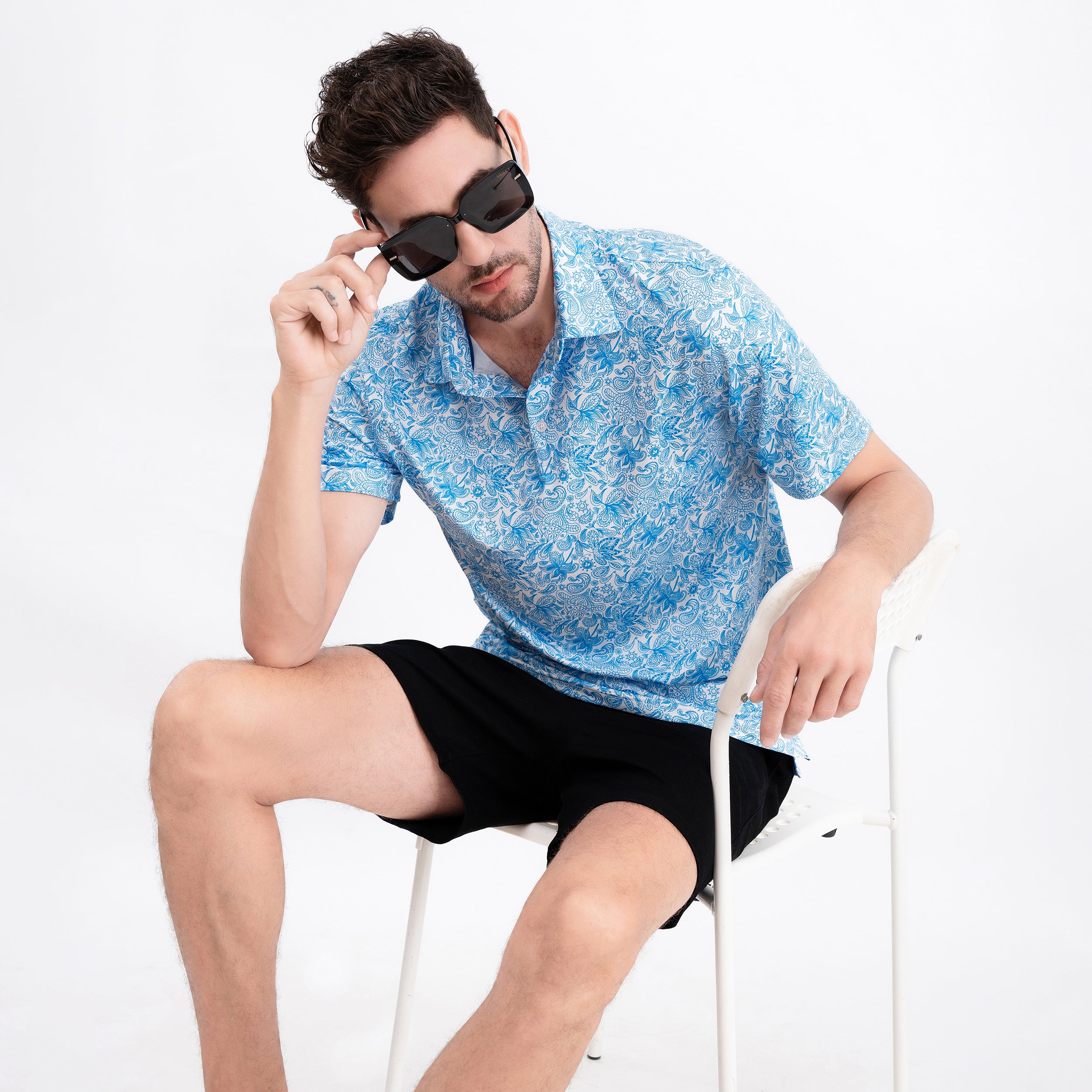 Sky Blue Paisley Men’s Performance Golf Polo