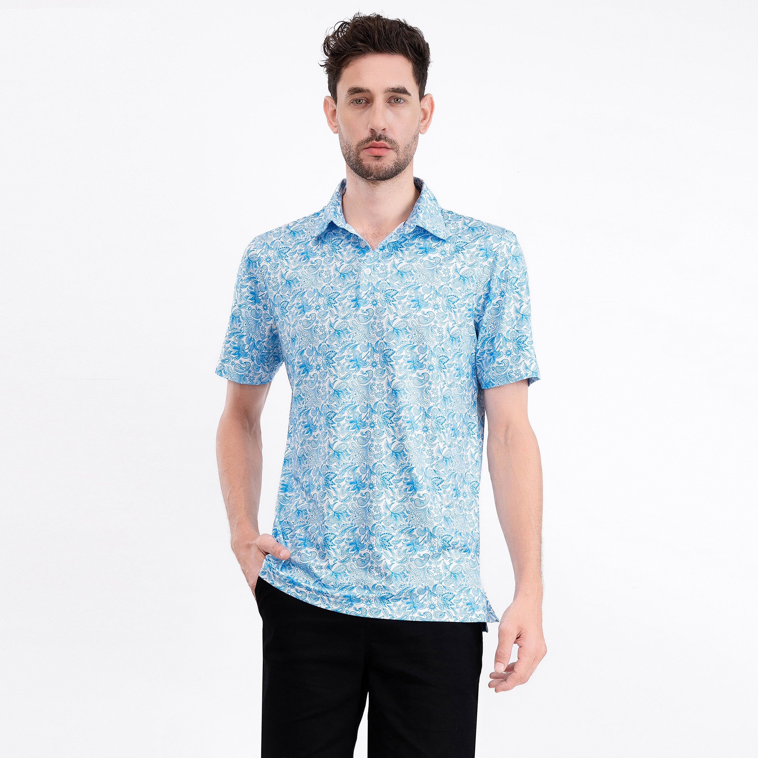 Sky Blue Paisley Men’s Performance Golf Polo