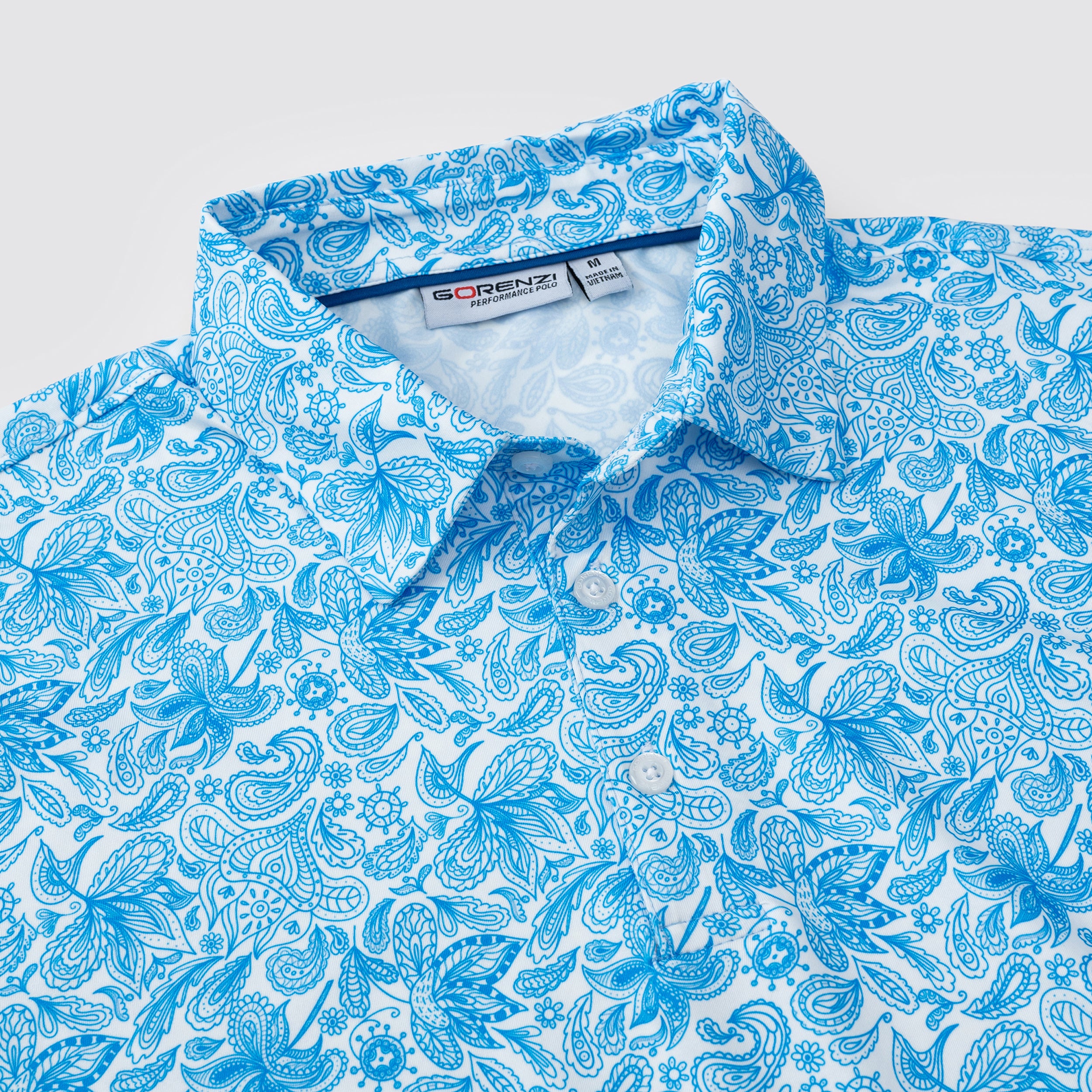 Sky Blue Paisley Men’s Performance Golf Polo