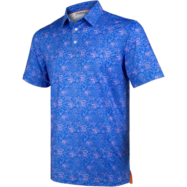 Blue Paisley Tropical Golf Polo Shirt for Men Hover Image