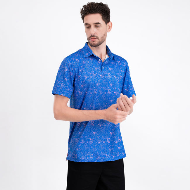 Blue Paisley Tropical Golf Polo Shirt for Men Main Image