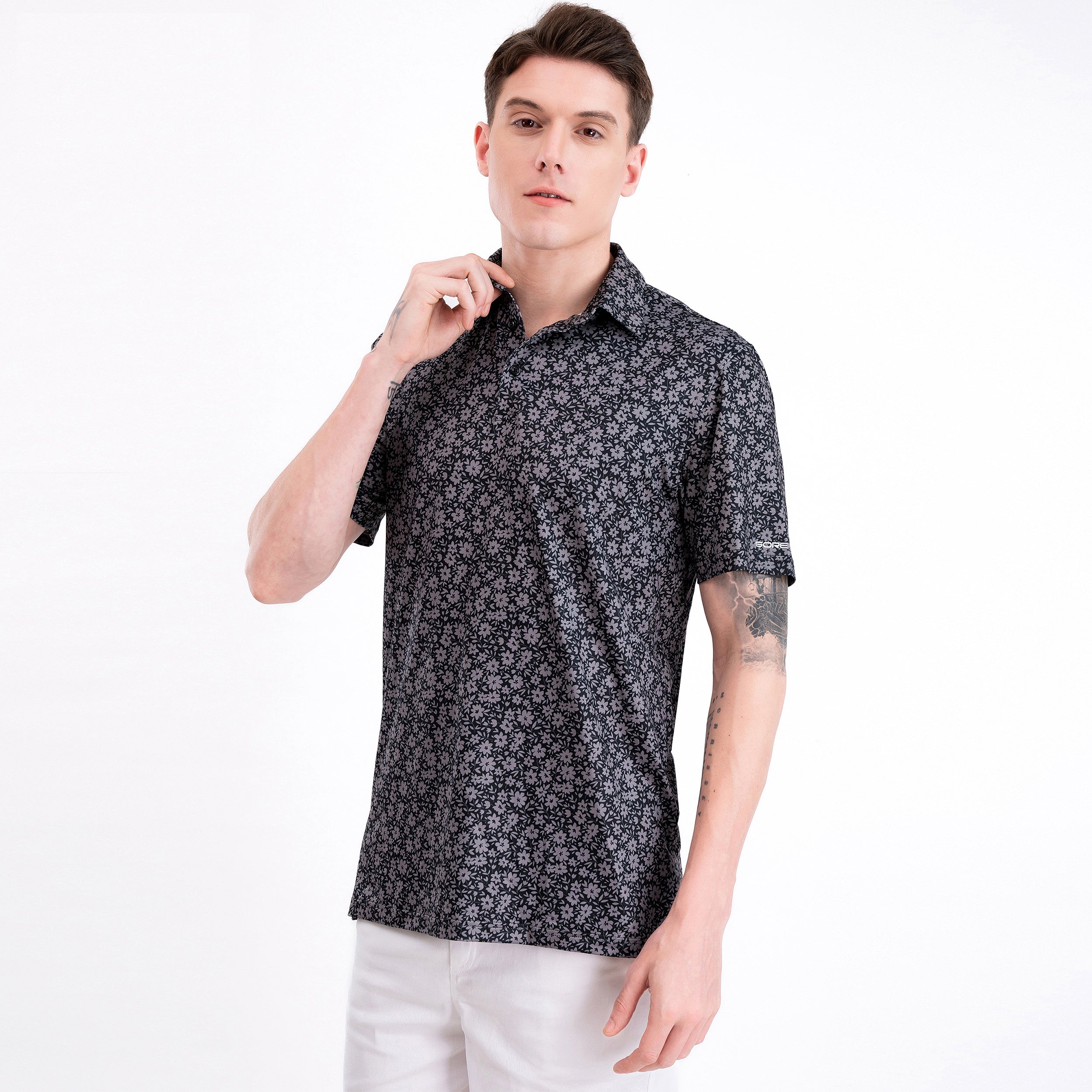 Black Tropical Floral Men’s Performance Golf Polo