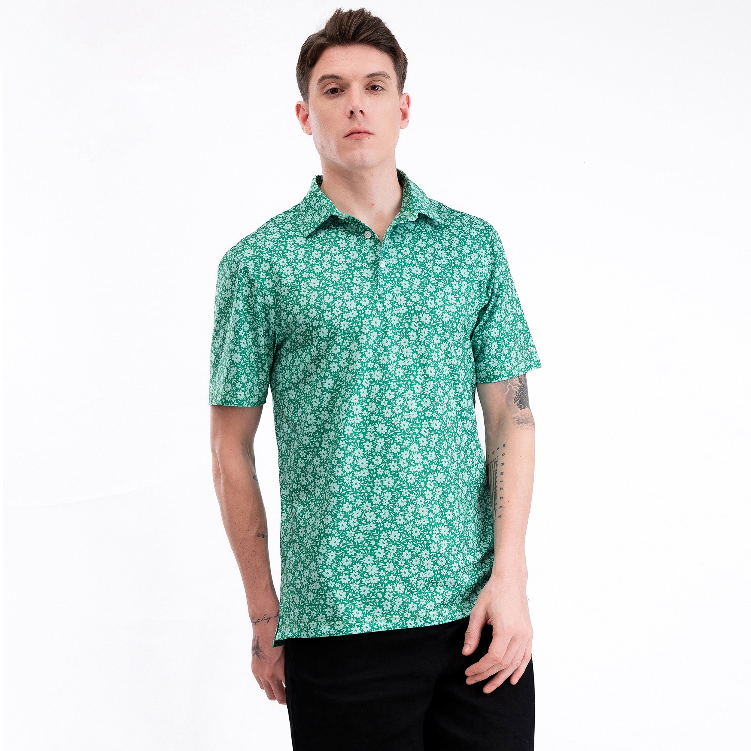 Green Tropical Floral Men’s Performance Golf Polo