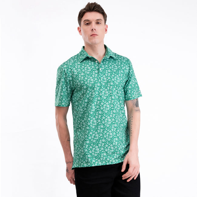 Green Floral Tropical Golf Polo Shirt for Men Main Image