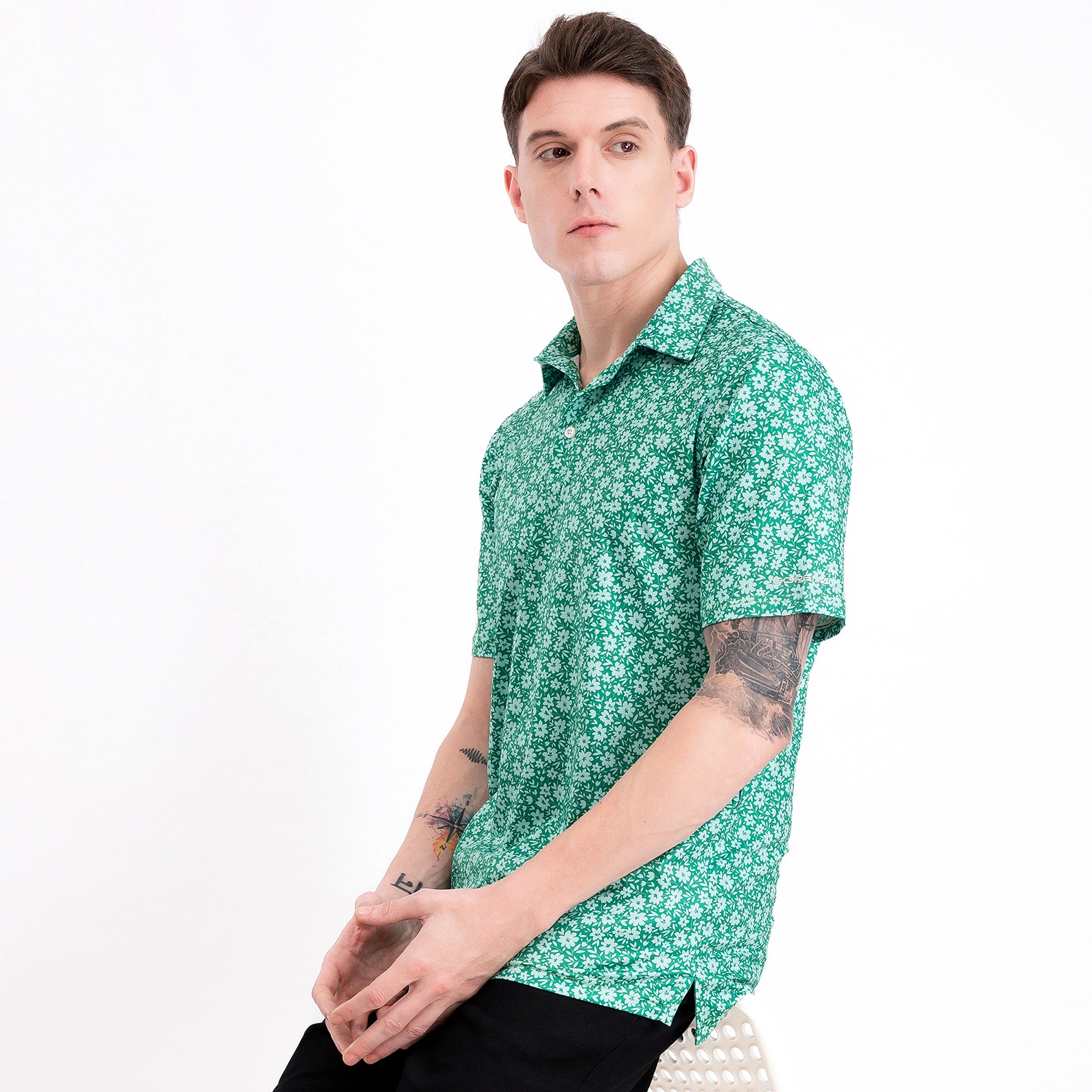 Green Tropical Floral Men’s Performance Golf Polo