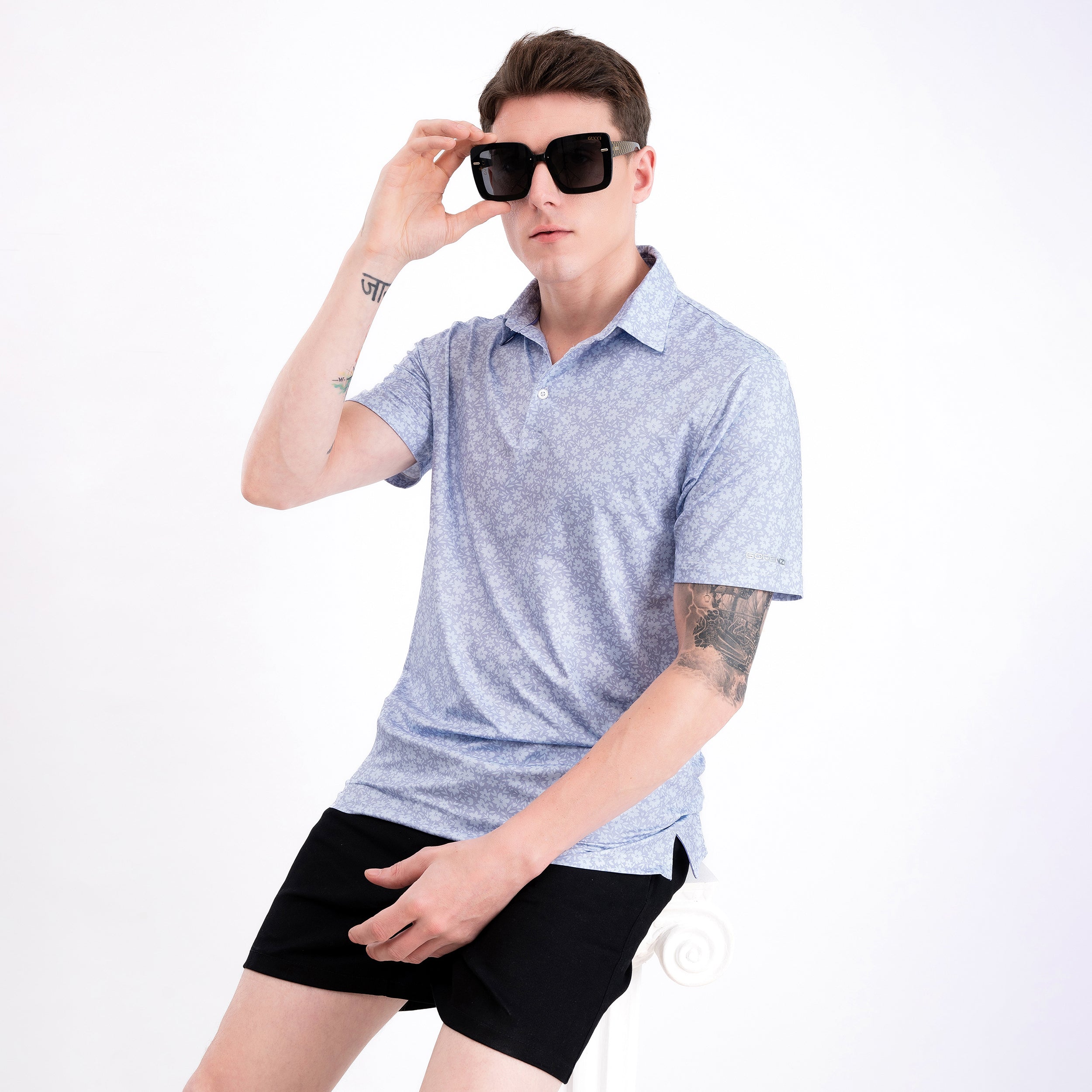 Lavender Tropical Floral Men’s Performance Golf Polo