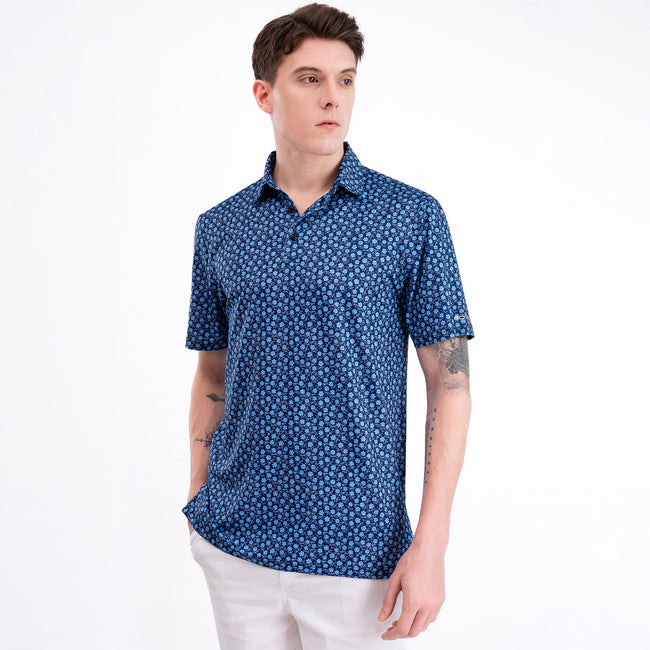 Navy Floral Tropical Golf Polo Shirt for Men Main Image