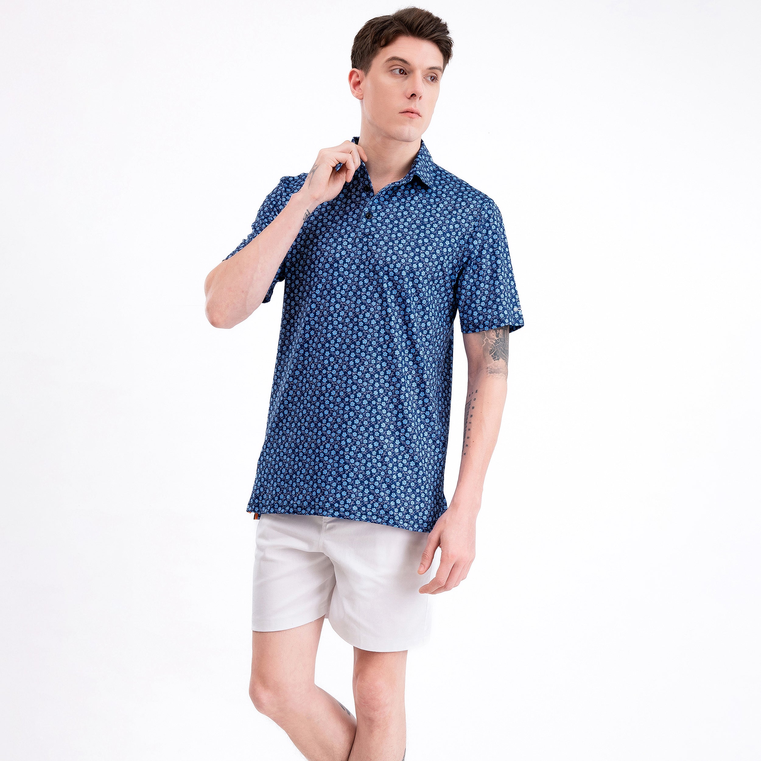 Navy Tropical Floral Men’s Performance Golf Polo