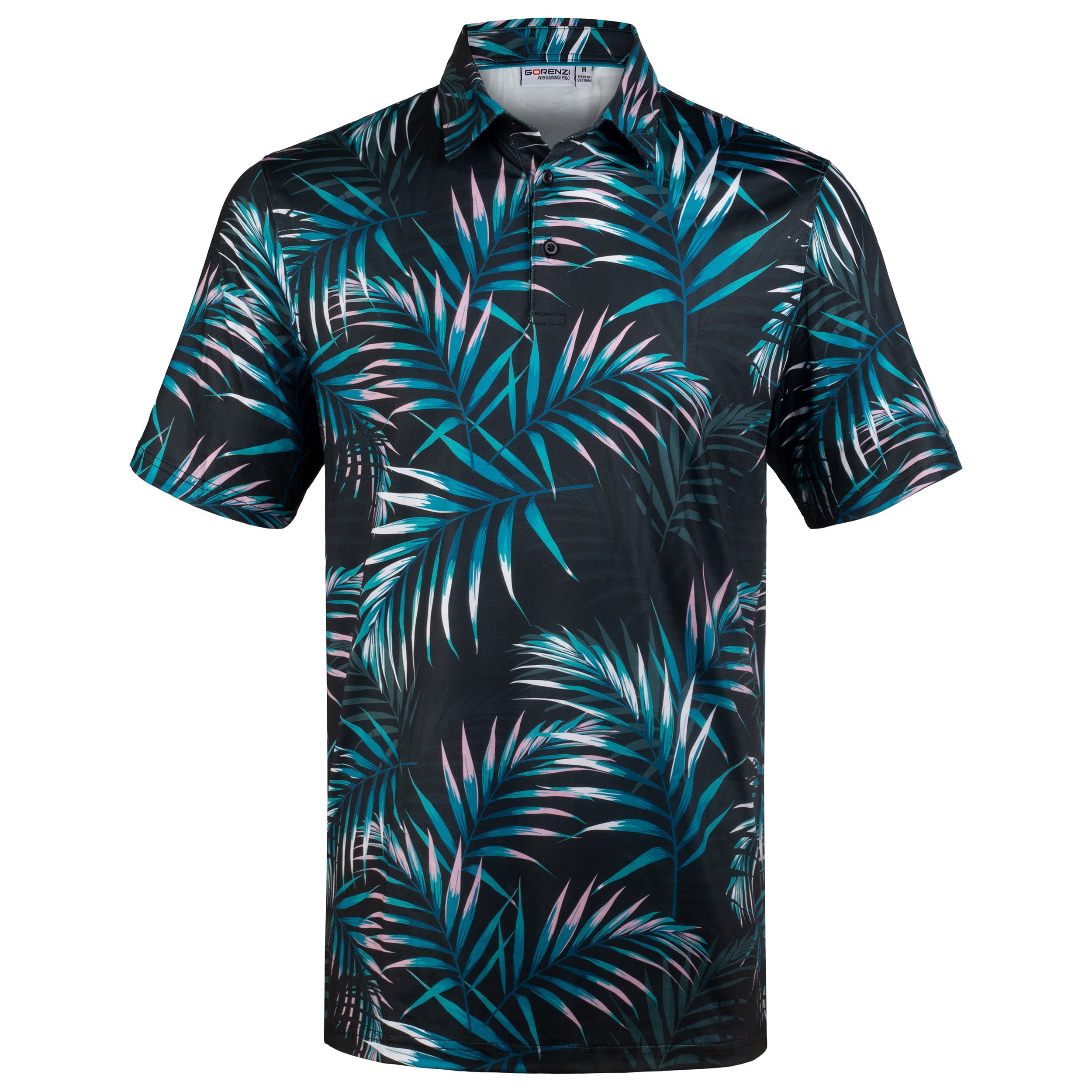 Midnight Tropical Leaf Men’s Performance Golf Polo