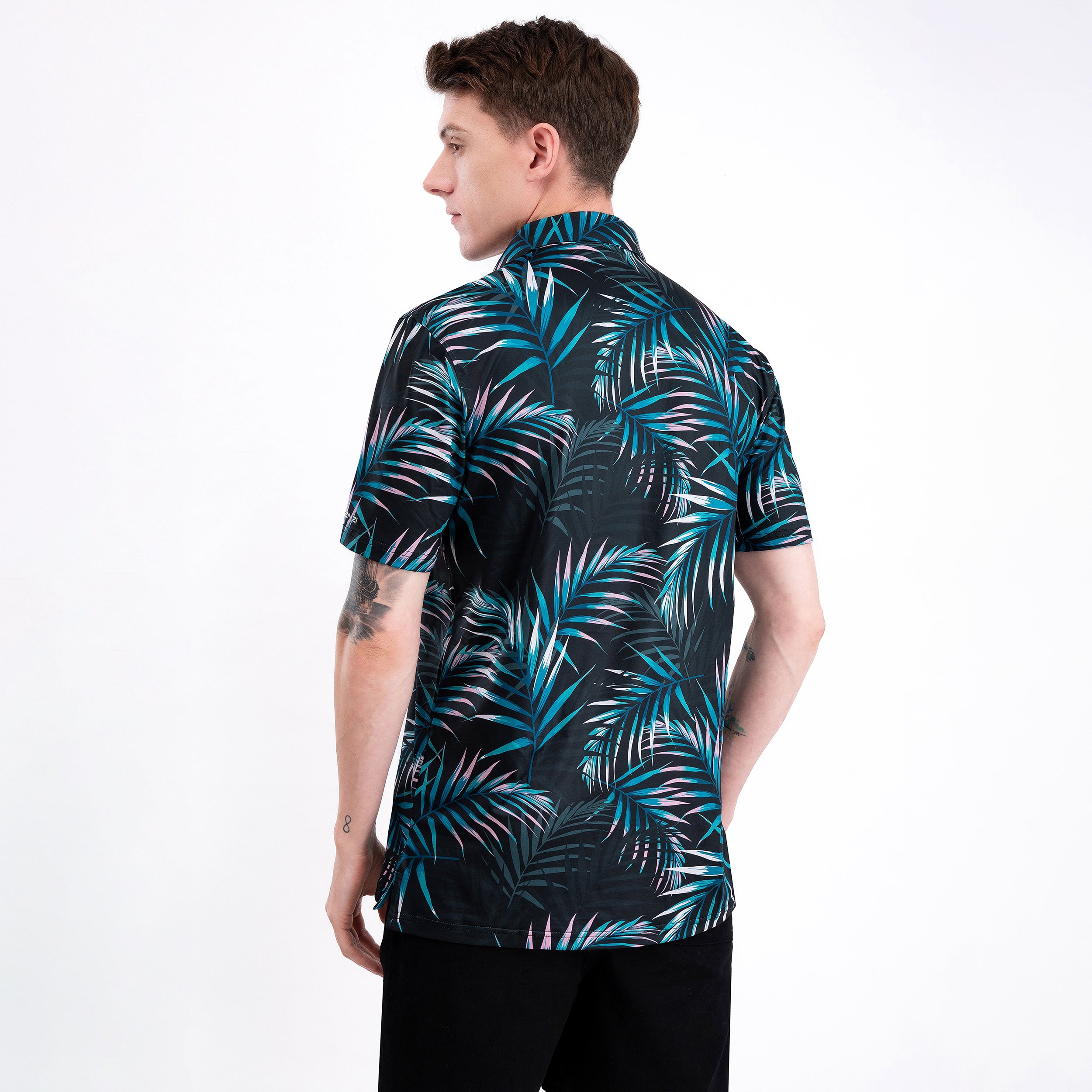 Midnight Tropical Leaf Men’s Performance Golf Polo