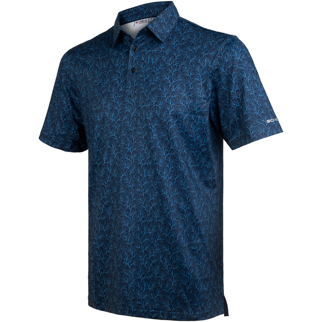 Navy Tropical Palm Leaf Golf Polo Shirt for Men Hover Image