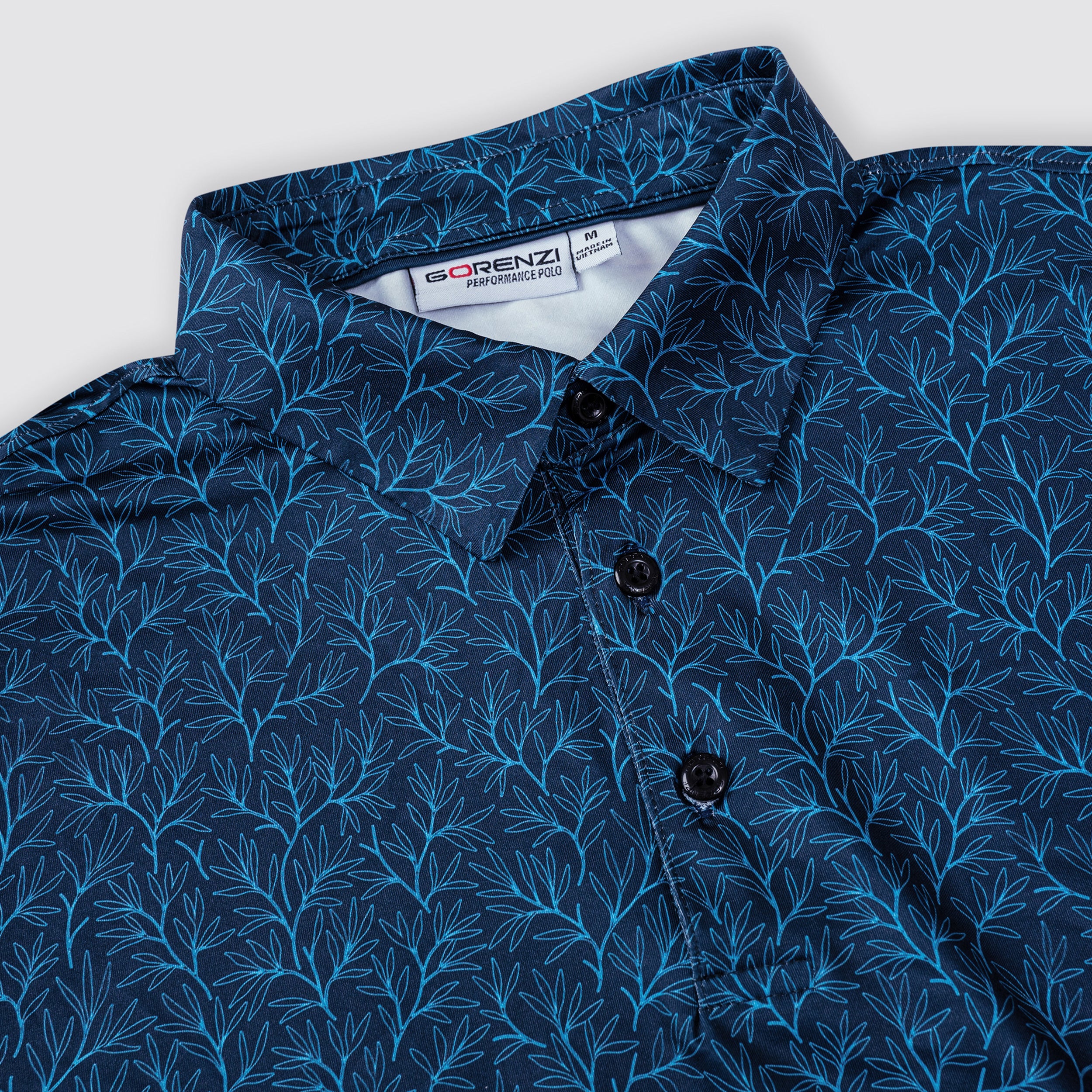 Navy Palm Leaf Men’s Performance Golf Polo