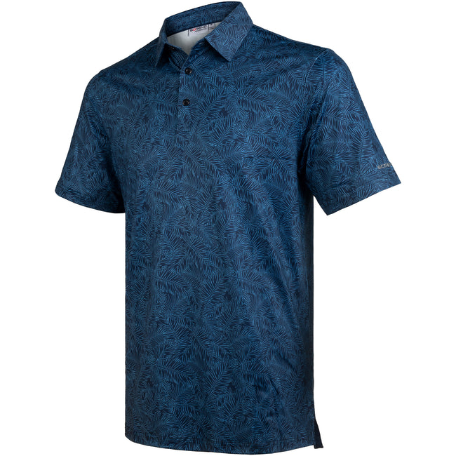 Navy Tropical Leaf Golf Polo Shirt for Men Hover Image