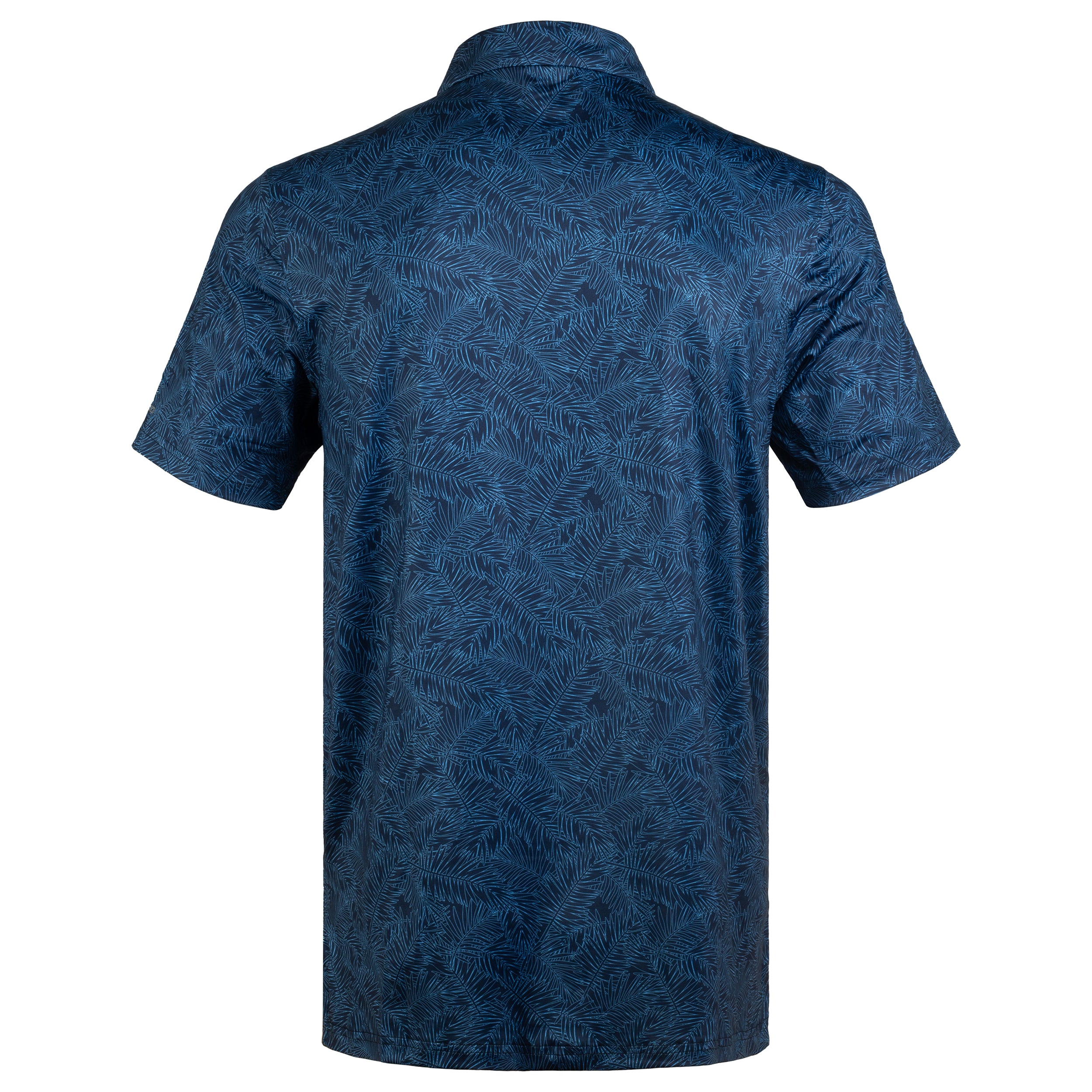 Deep Blue Tropical Leaf Men’s Performance Golf Polo
