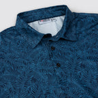 Deep Blue Tropical Leaf Men’s Performance Golf Polo