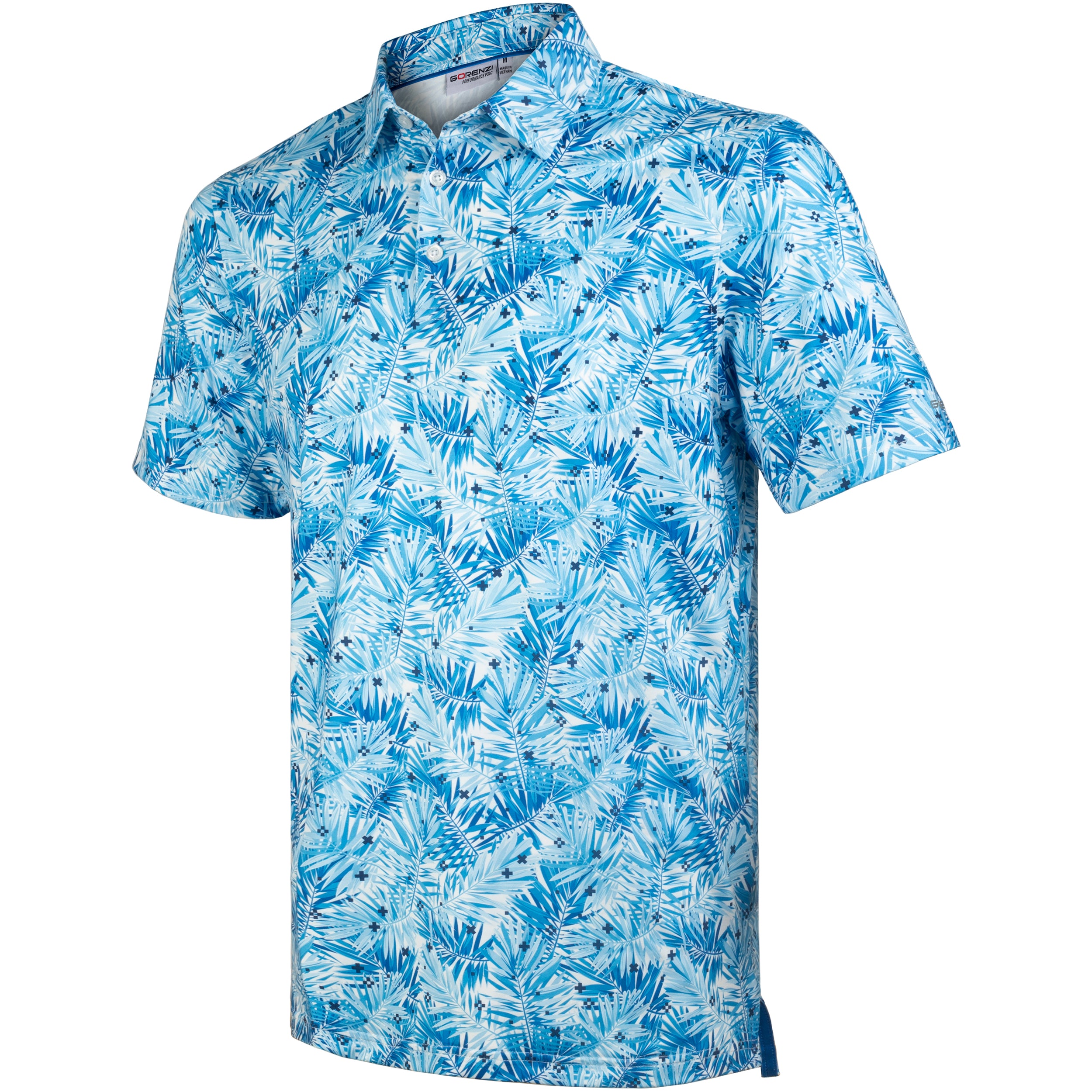 Sky Blue Tropical Leaf Men’s Performance Golf Polo
