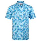 Sky Blue Tropical Leaf Men’s Performance Golf Polo