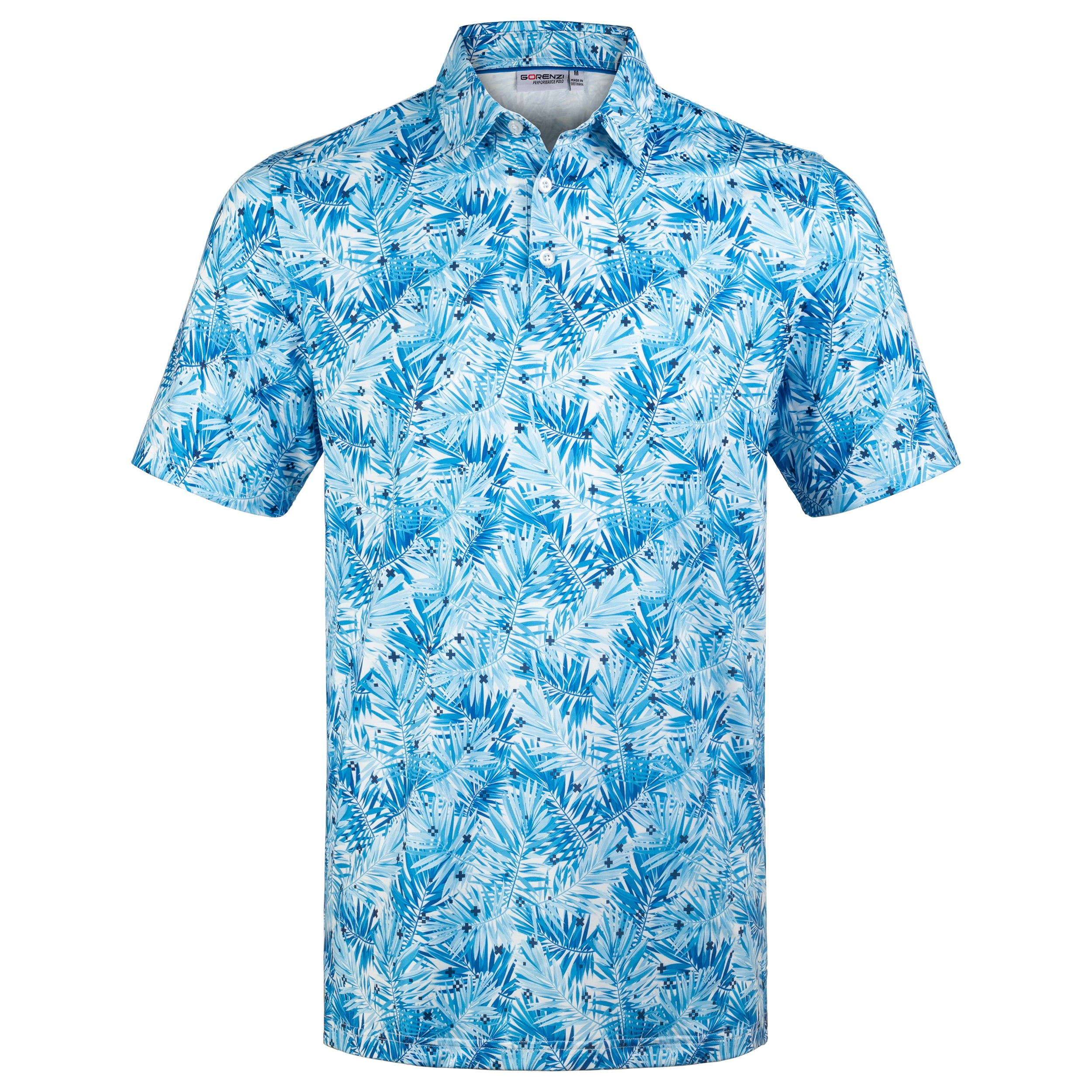 Sky Blue Tropical Leaf Men’s Performance Golf Polo