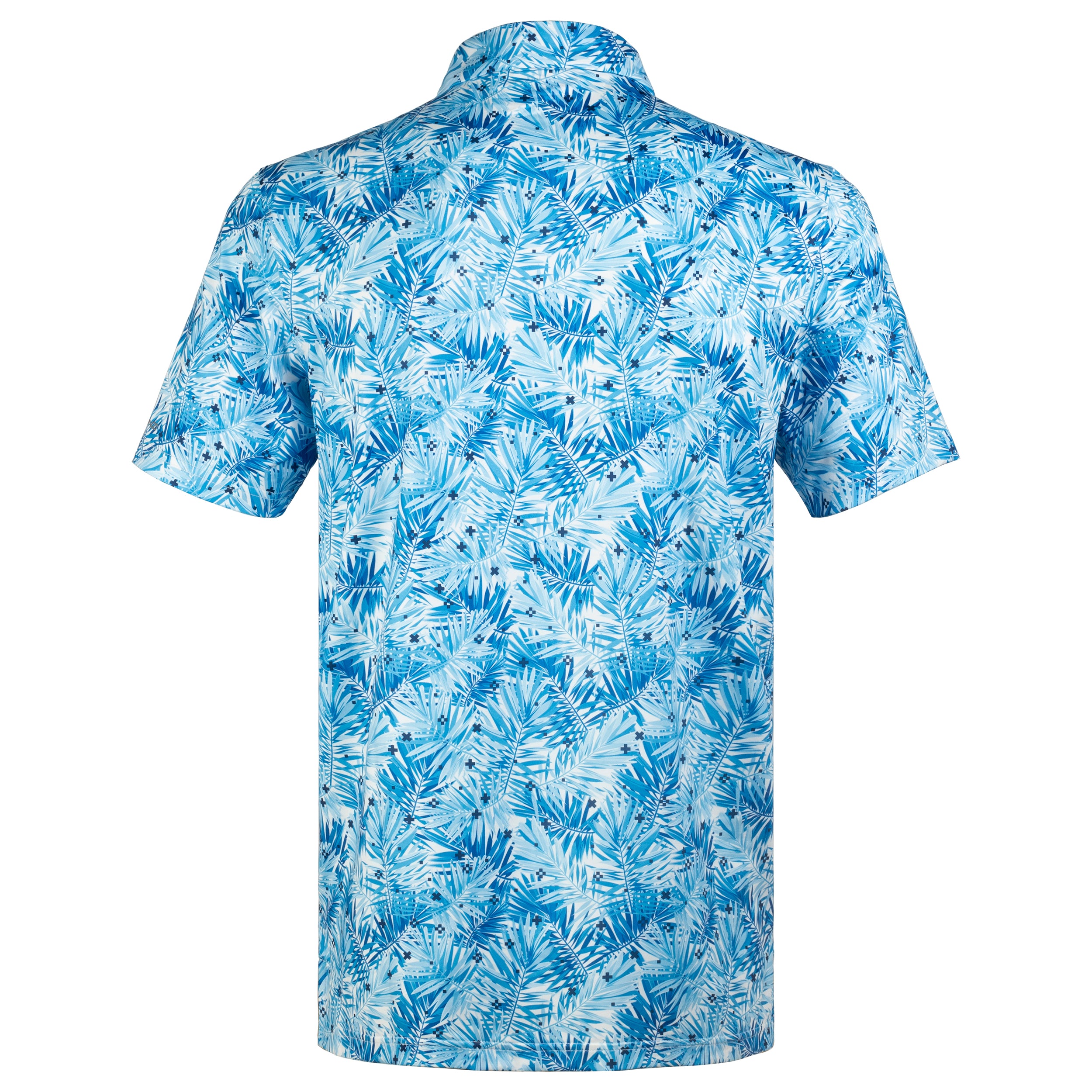 Sky Blue Tropical Leaf Men’s Performance Golf Polo