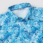 Sky Blue Tropical Leaf Men’s Performance Golf Polo