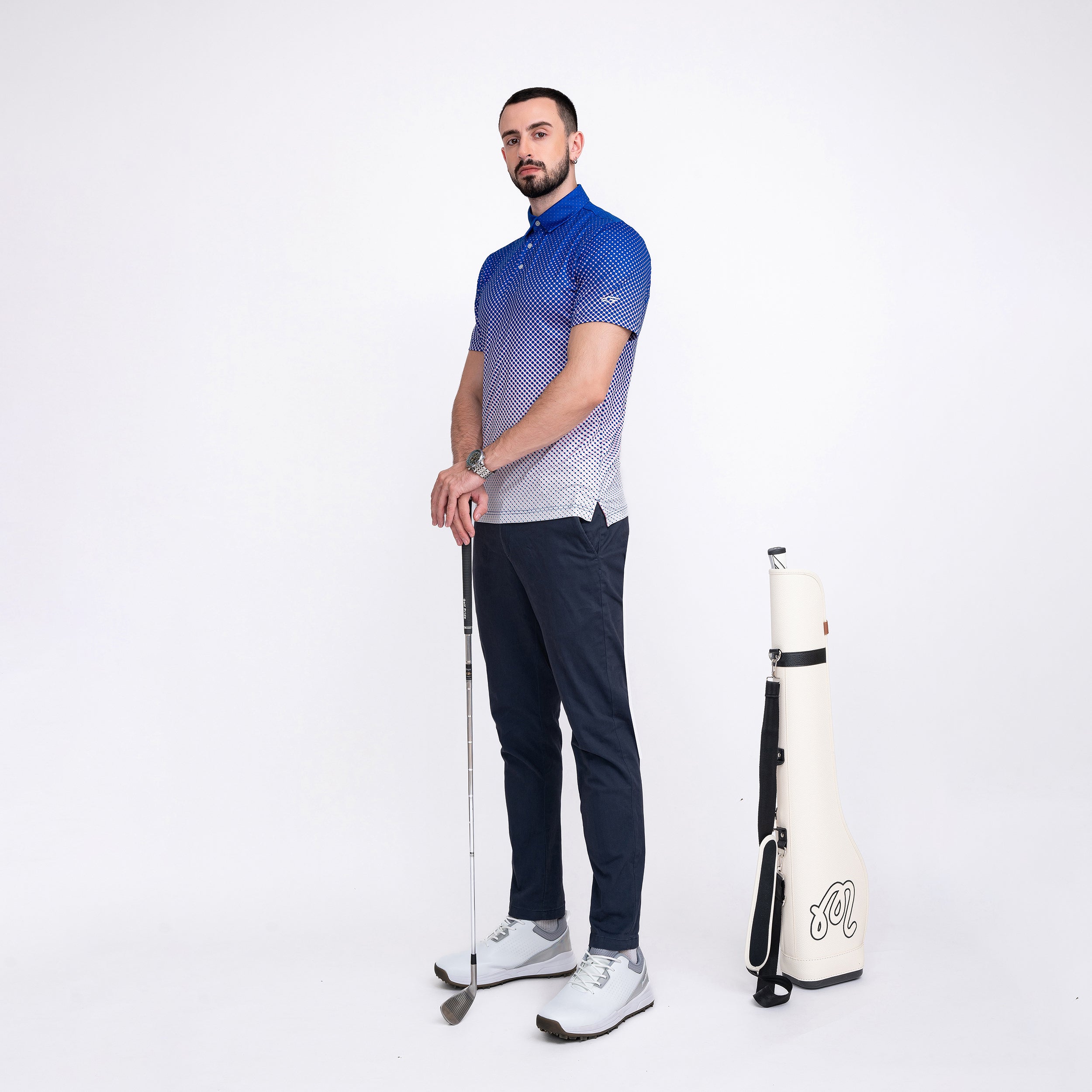 Blue Ball Print Golf Shirts for Men Short Sleeve Performance Polo