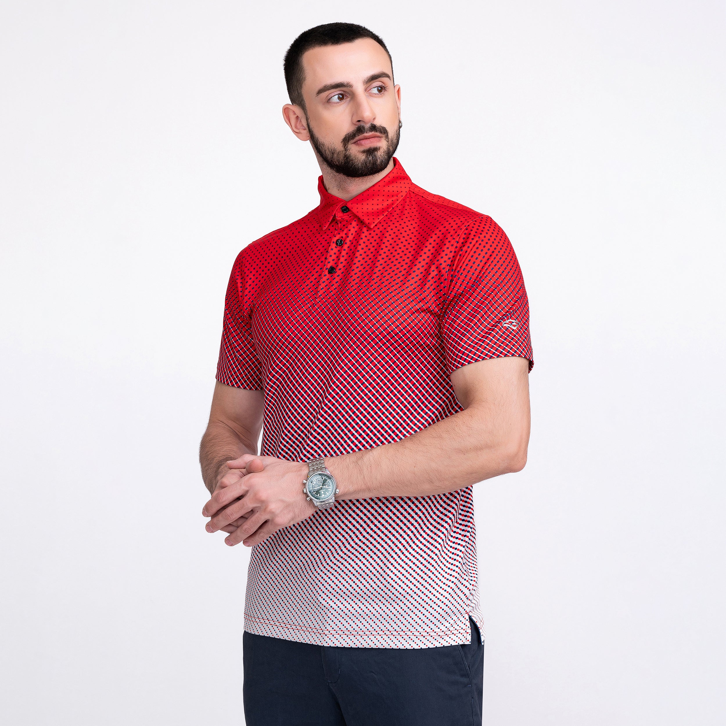 Red Ball Print Golf Shirts for Men Short Sleeve Performance Polo