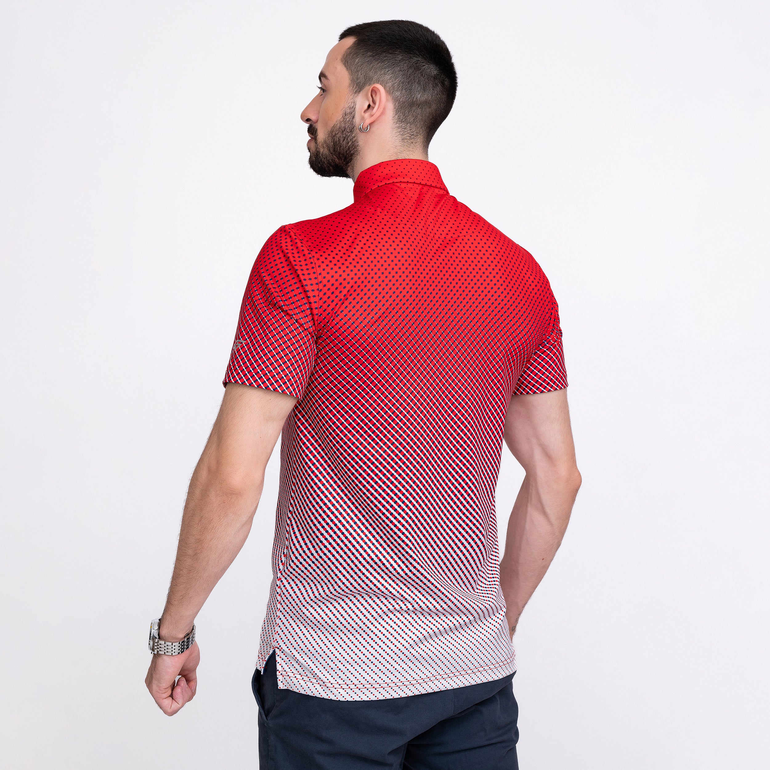 Red Ball Print Golf Shirts for Men Short Sleeve Performance Polo