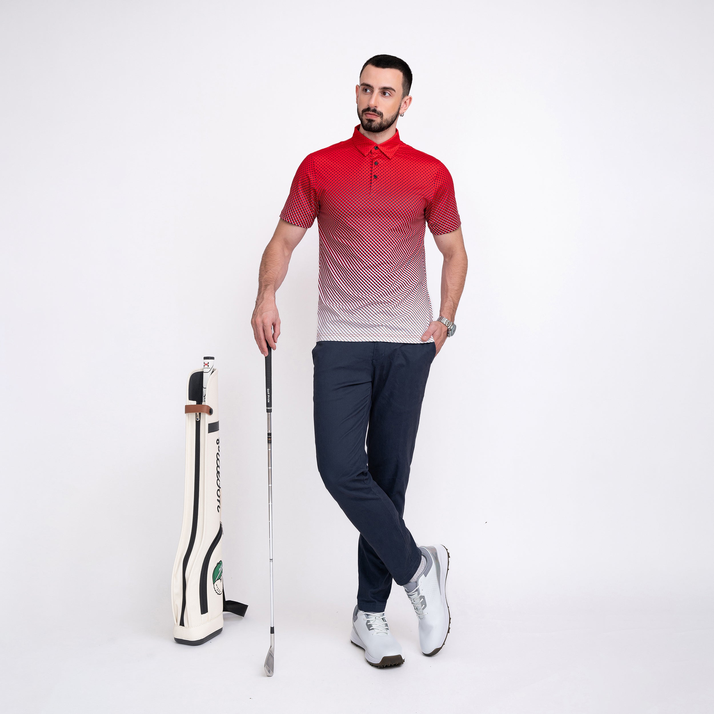Red Ball Print Golf Shirts for Men Short Sleeve Performance Polo