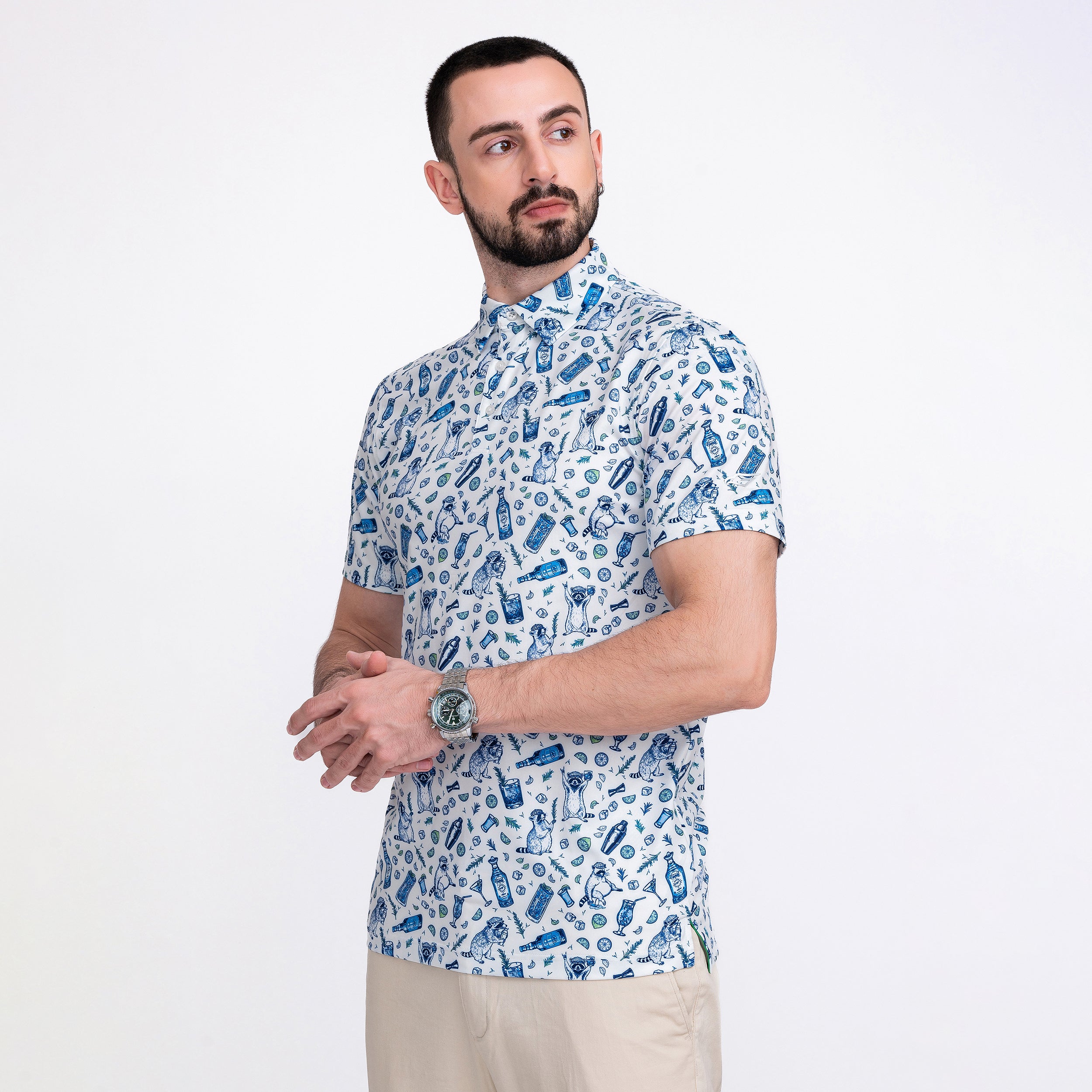 Raccoon Cocktail Golf Shirts for Men Short Sleeve Performance Polo