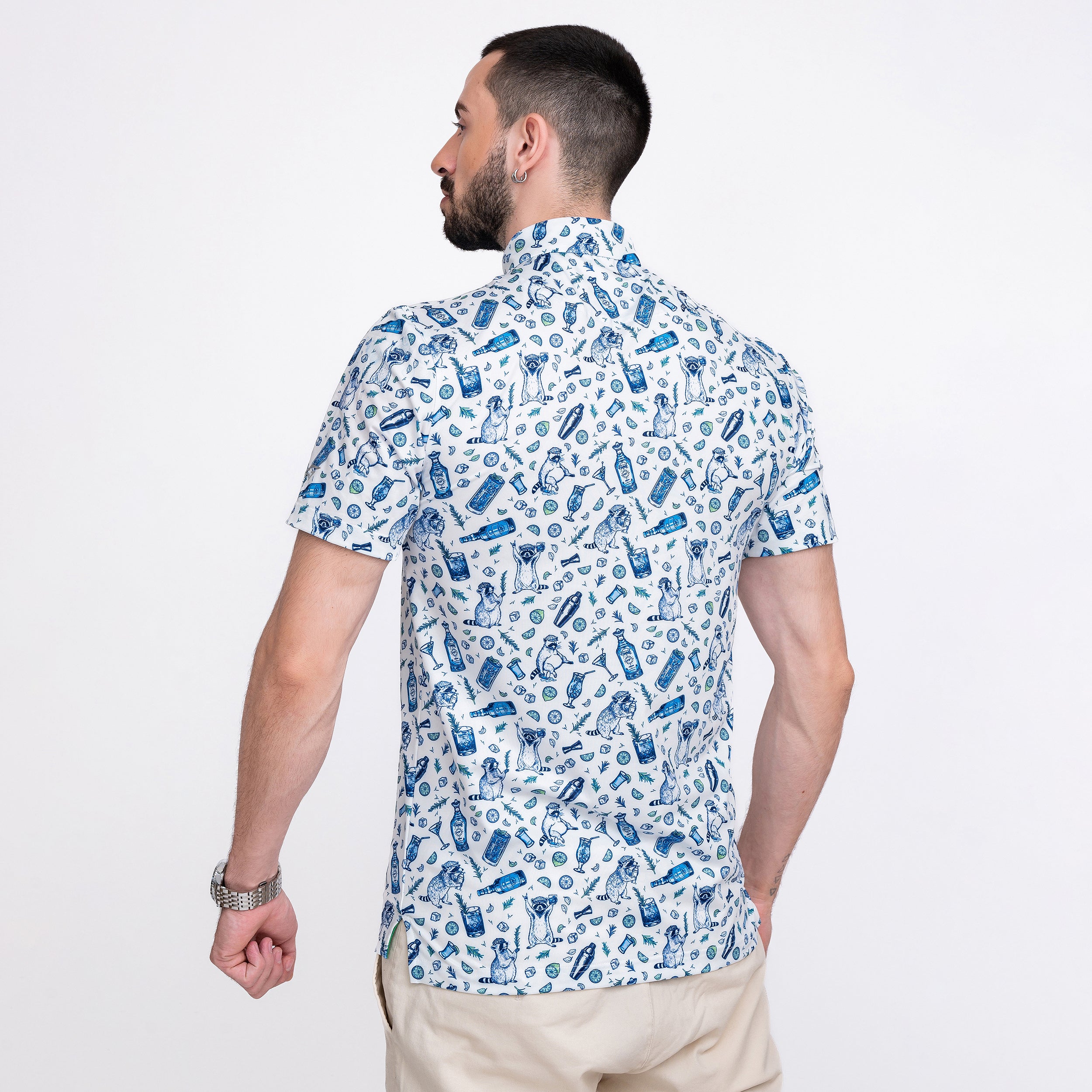 Raccoon Cocktail Golf Shirts for Men Short Sleeve Performance Polo