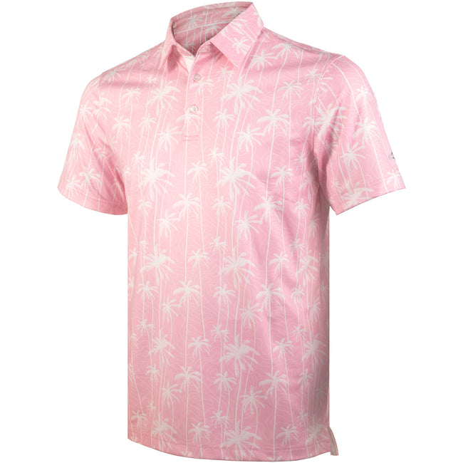 Pink Coconut Tree Golf Shirts for Men Short Sleeve Performance Polo Hover Image