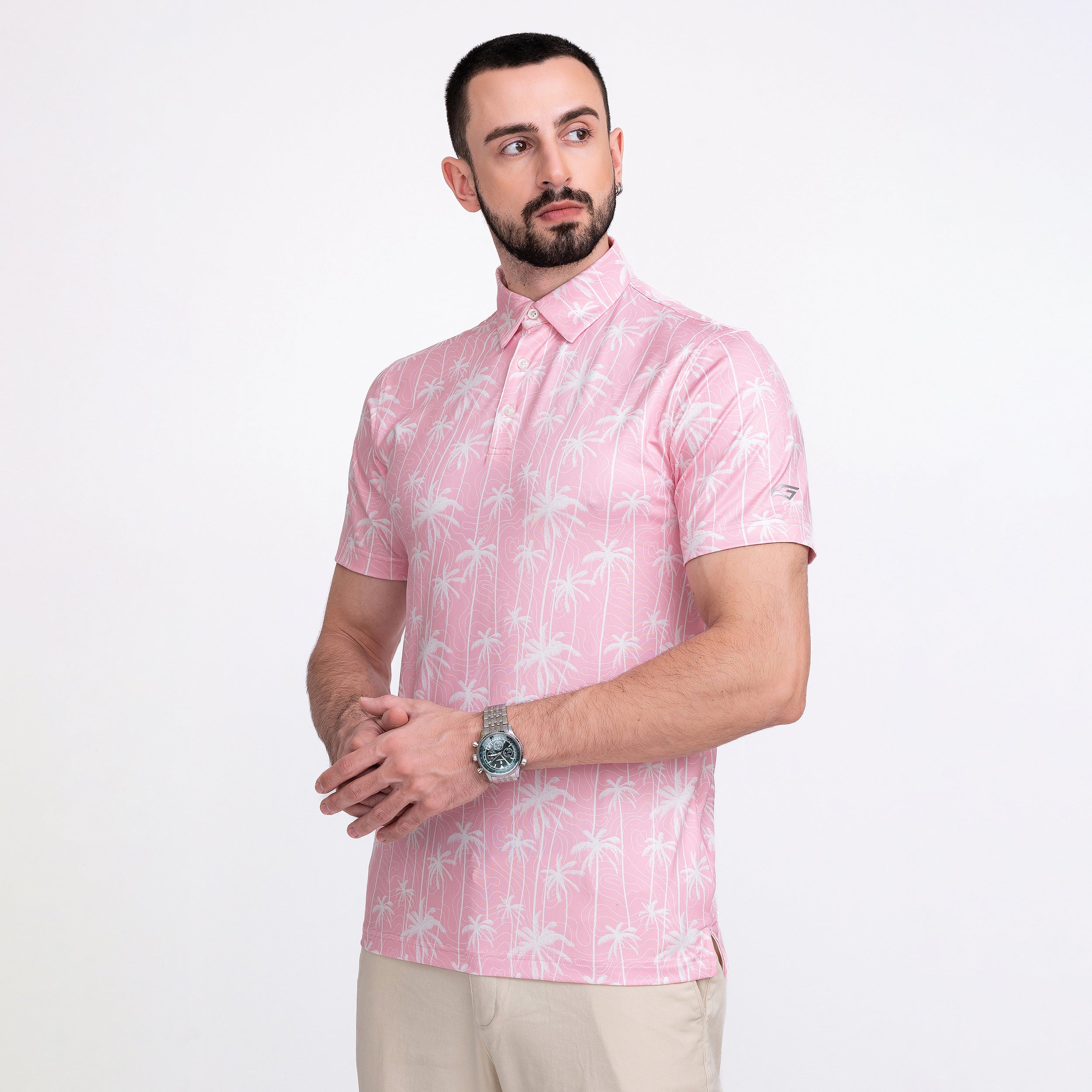 Pink Coconut Tree Golf Shirts for Men Short Sleeve Performance Polo