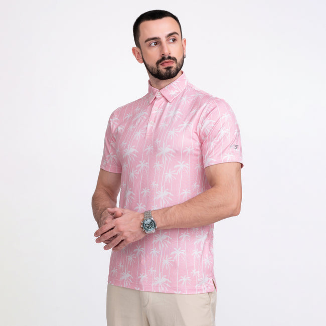 Pink Coconut Tree Golf Shirts for Men Short Sleeve Performance Polo Main Image