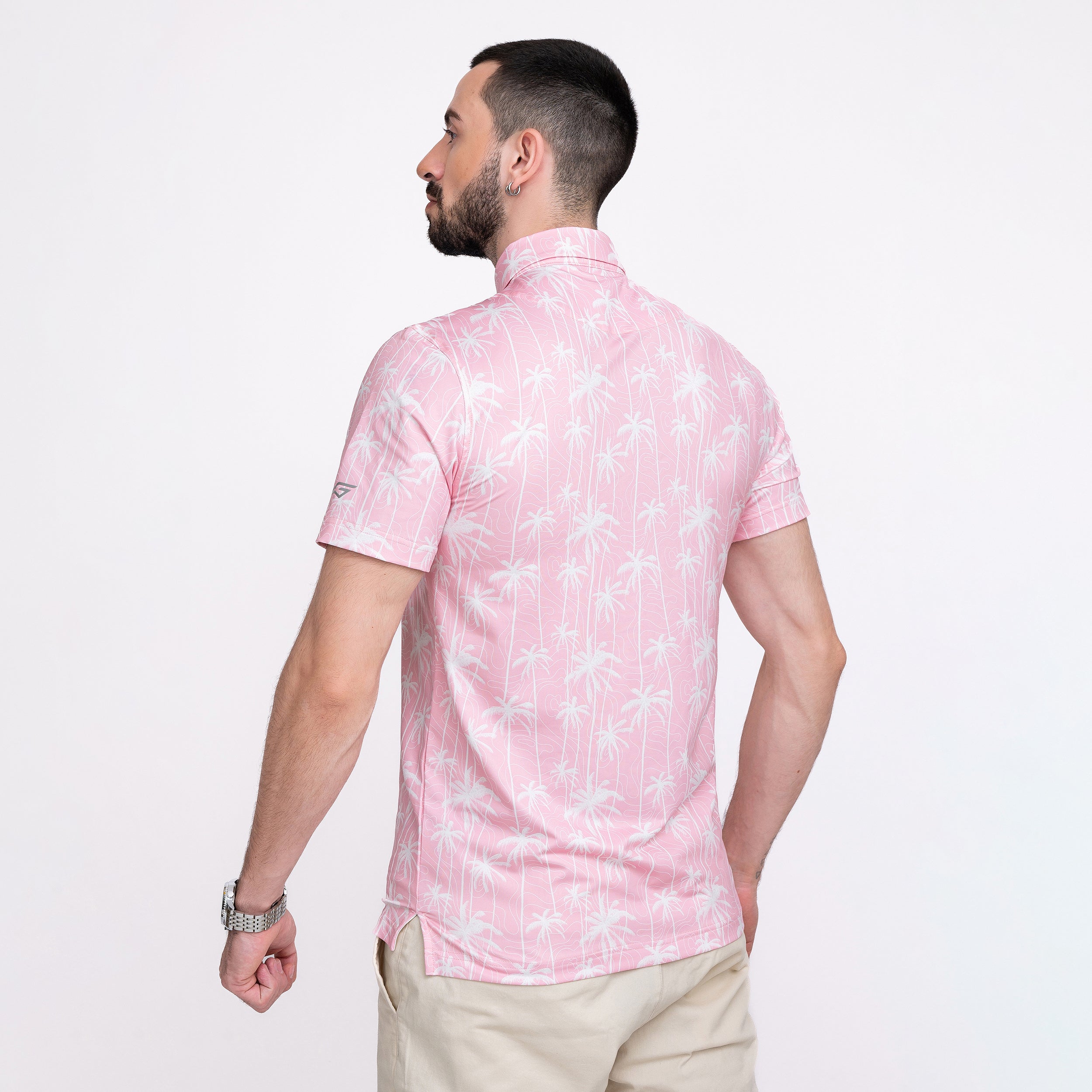 Pink Coconut Tree Golf Shirts for Men Short Sleeve Performance Polo