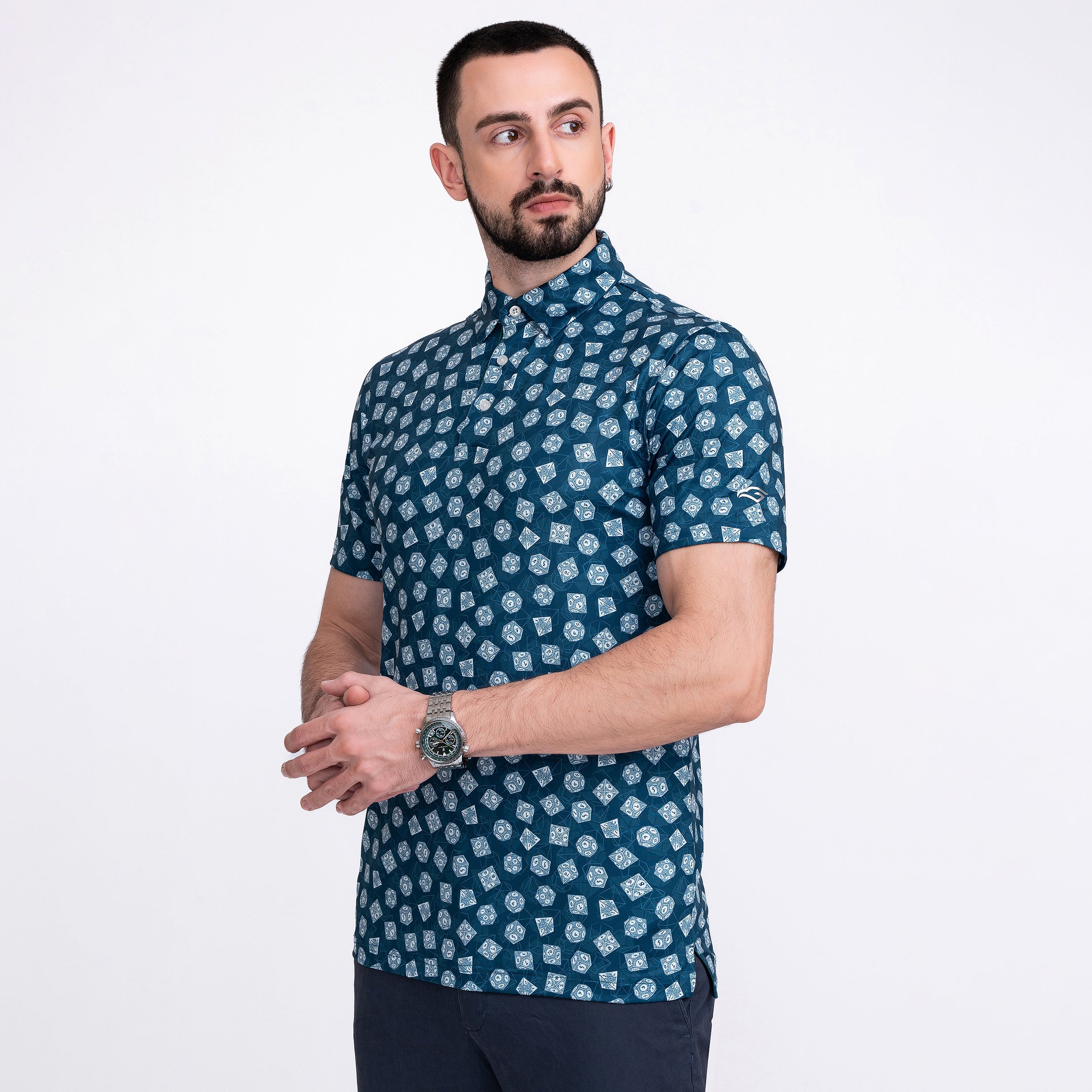 DnD Print Golf Shirts for Men Short Sleeve Performance Polo