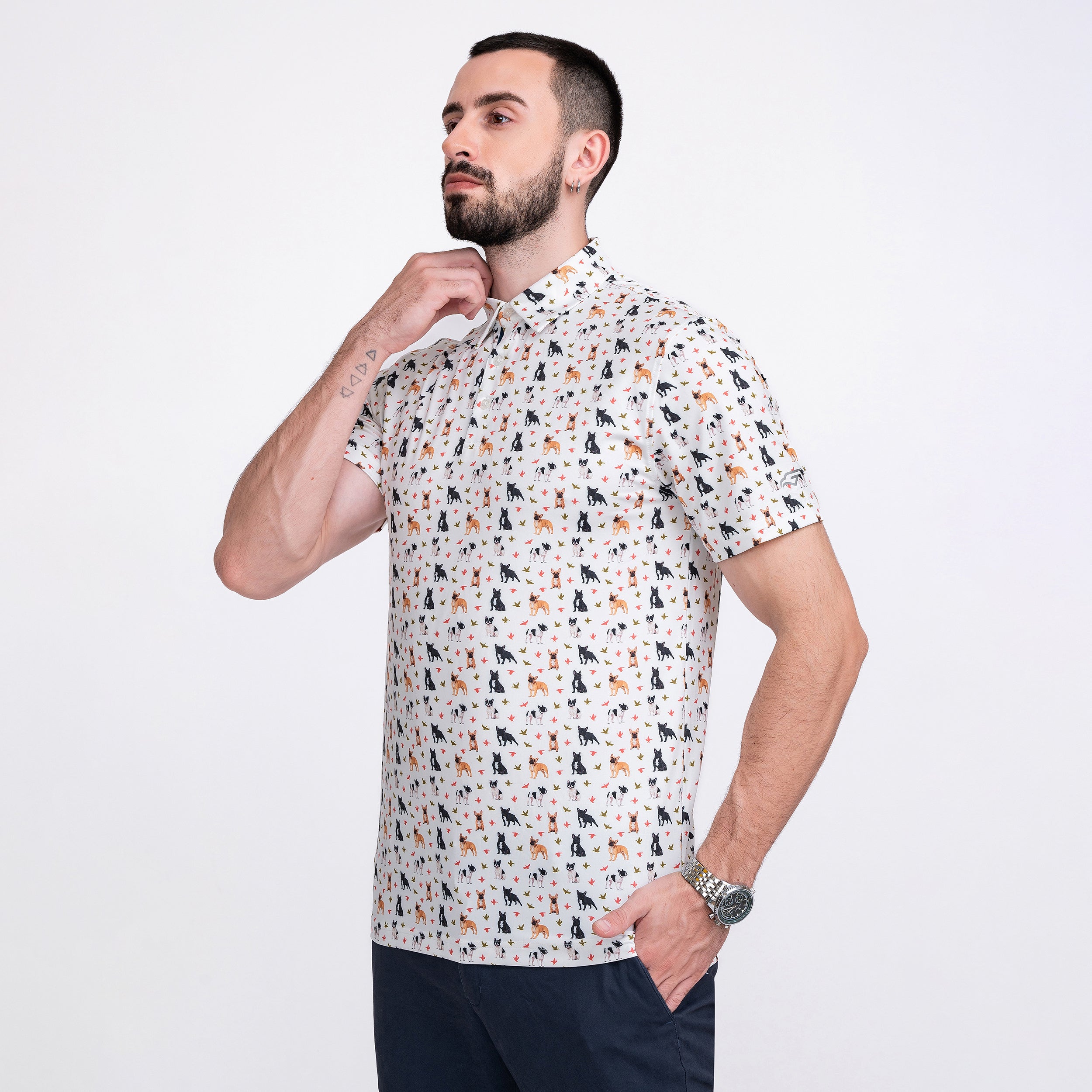 Duck French Bulldog Golf Shirts for Men Short Sleeve Performance Polo