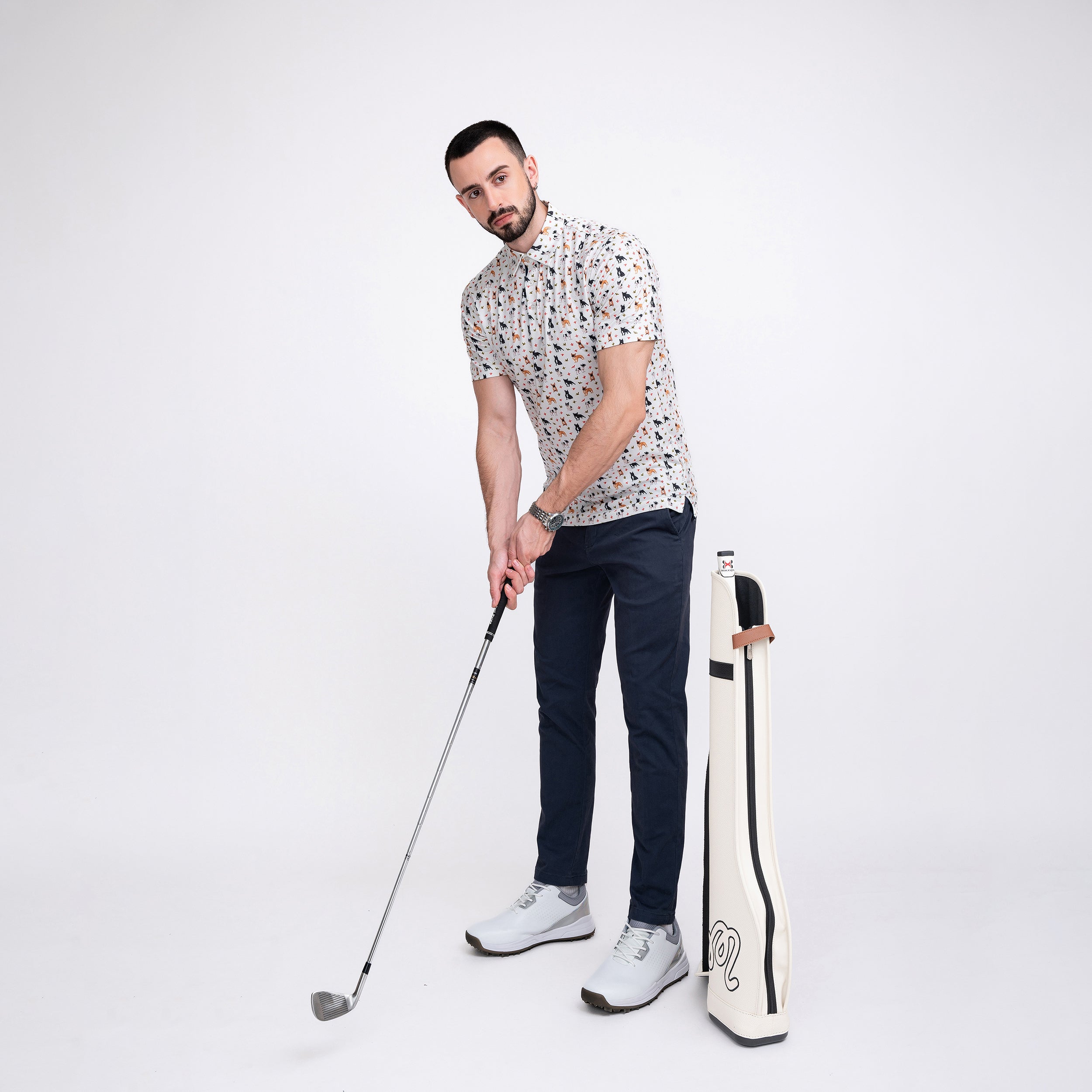 Duck French Bulldog Golf Shirts for Men Short Sleeve Performance Polo