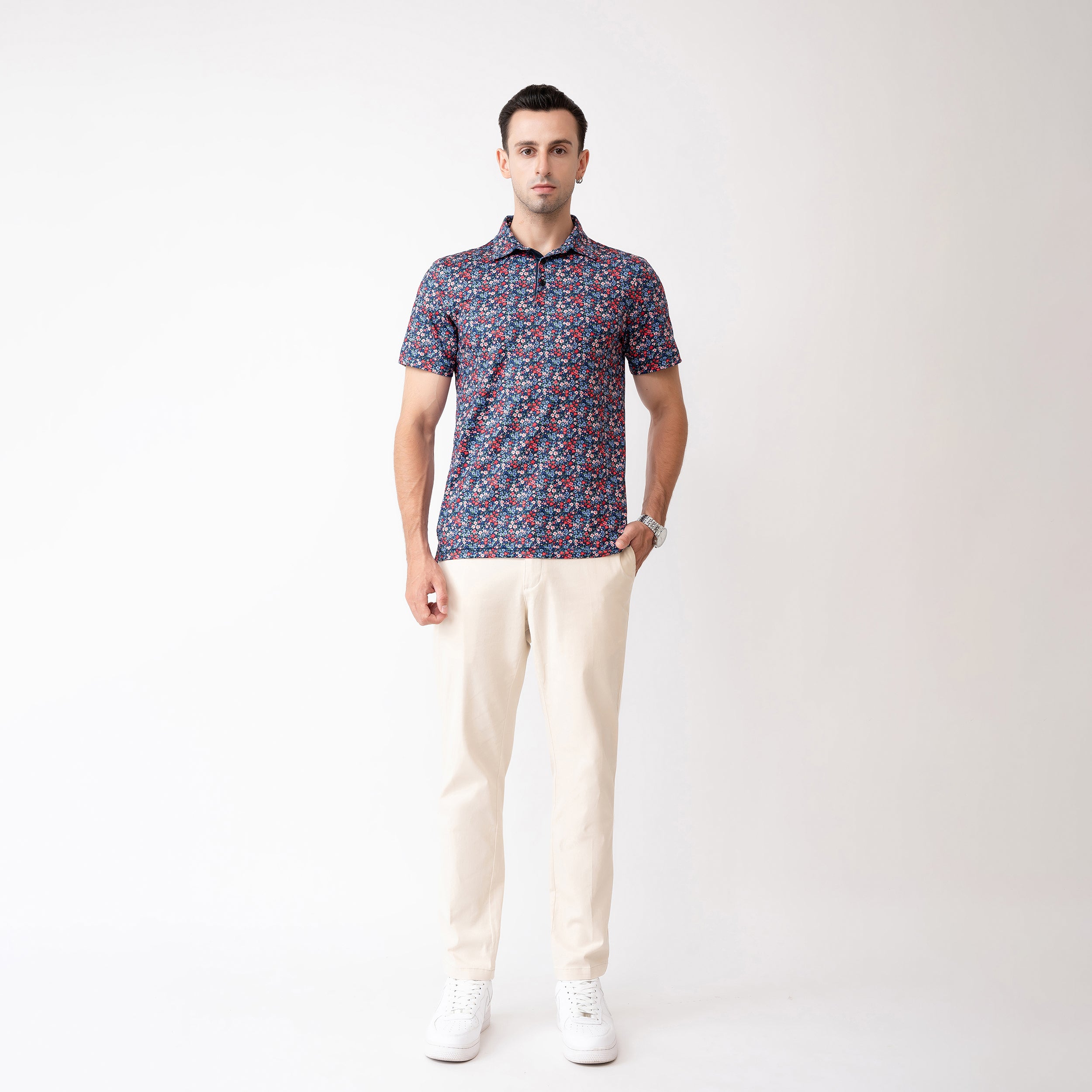 Floral Golf Shirts for Men Short Sleeve Performance Polo