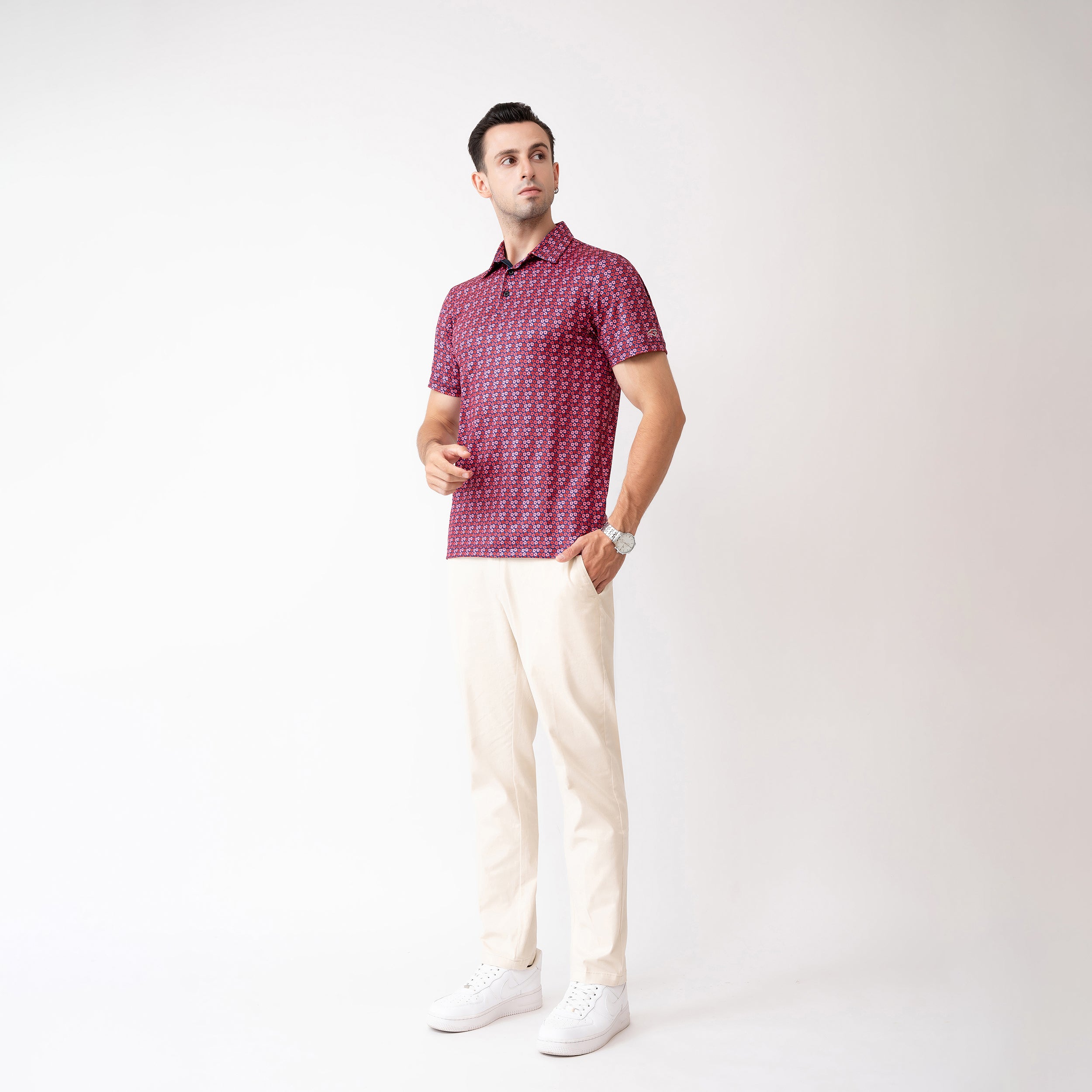 Rose Floral Golf Shirts for Men Short Sleeve Performance Polo