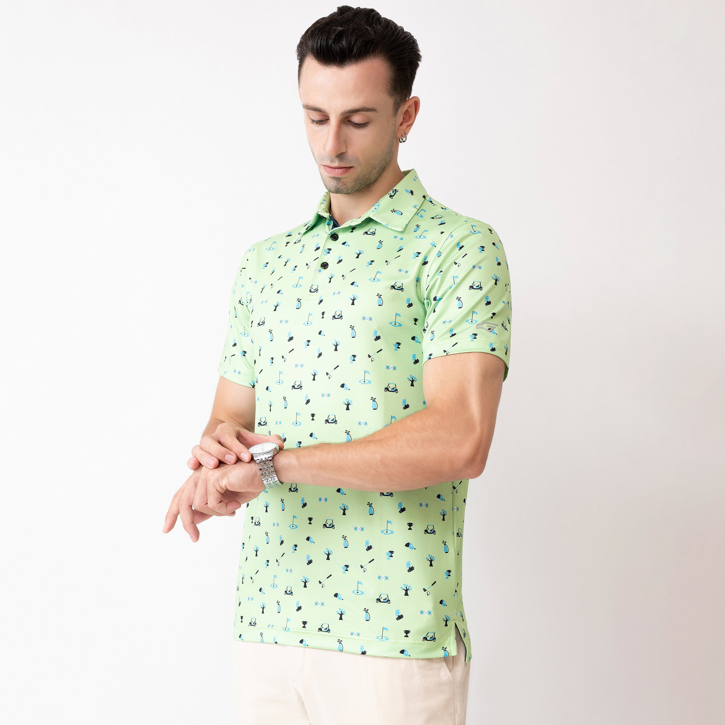 Novelty Green Patterned Print Golf Shirts for Men Short Sleeve Performance Polo