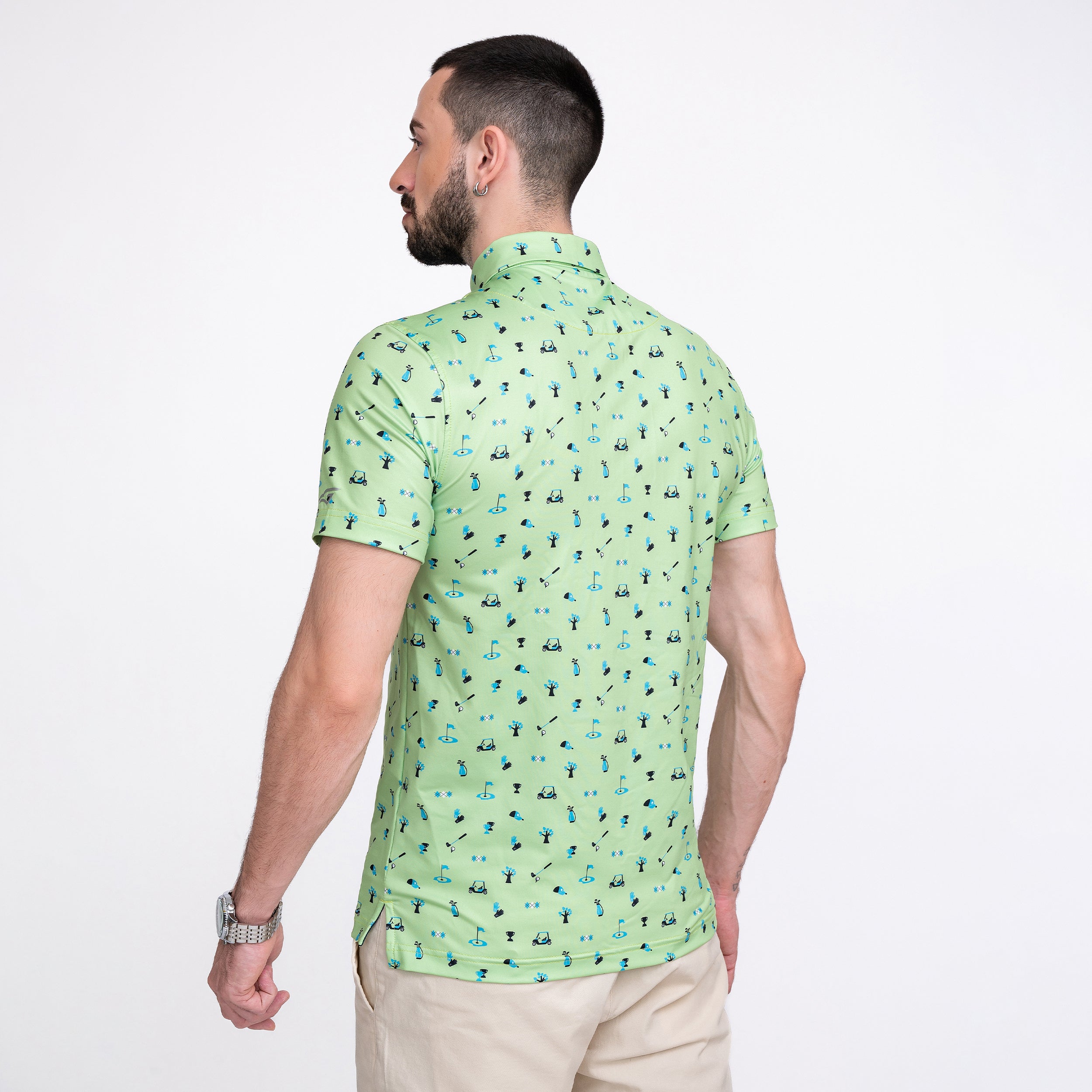 Novelty Green Patterned Print Golf Shirts for Men Short Sleeve Performance Polo