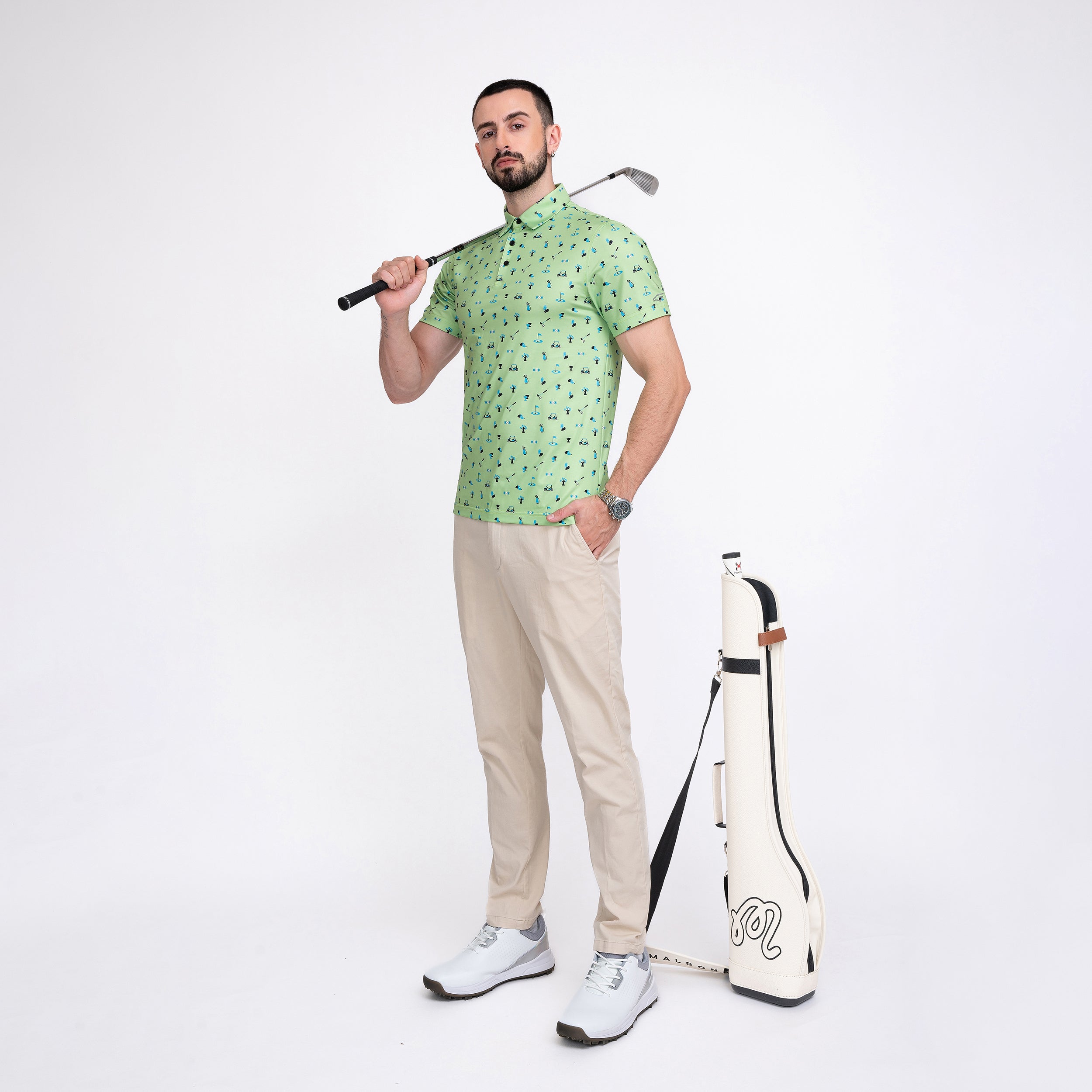 Novelty Green Patterned Print Golf Shirts for Men Short Sleeve Performance Polo