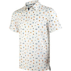 Novelty White Patterned Print Golf Shirts for Men Short Sleeve Performance Polo