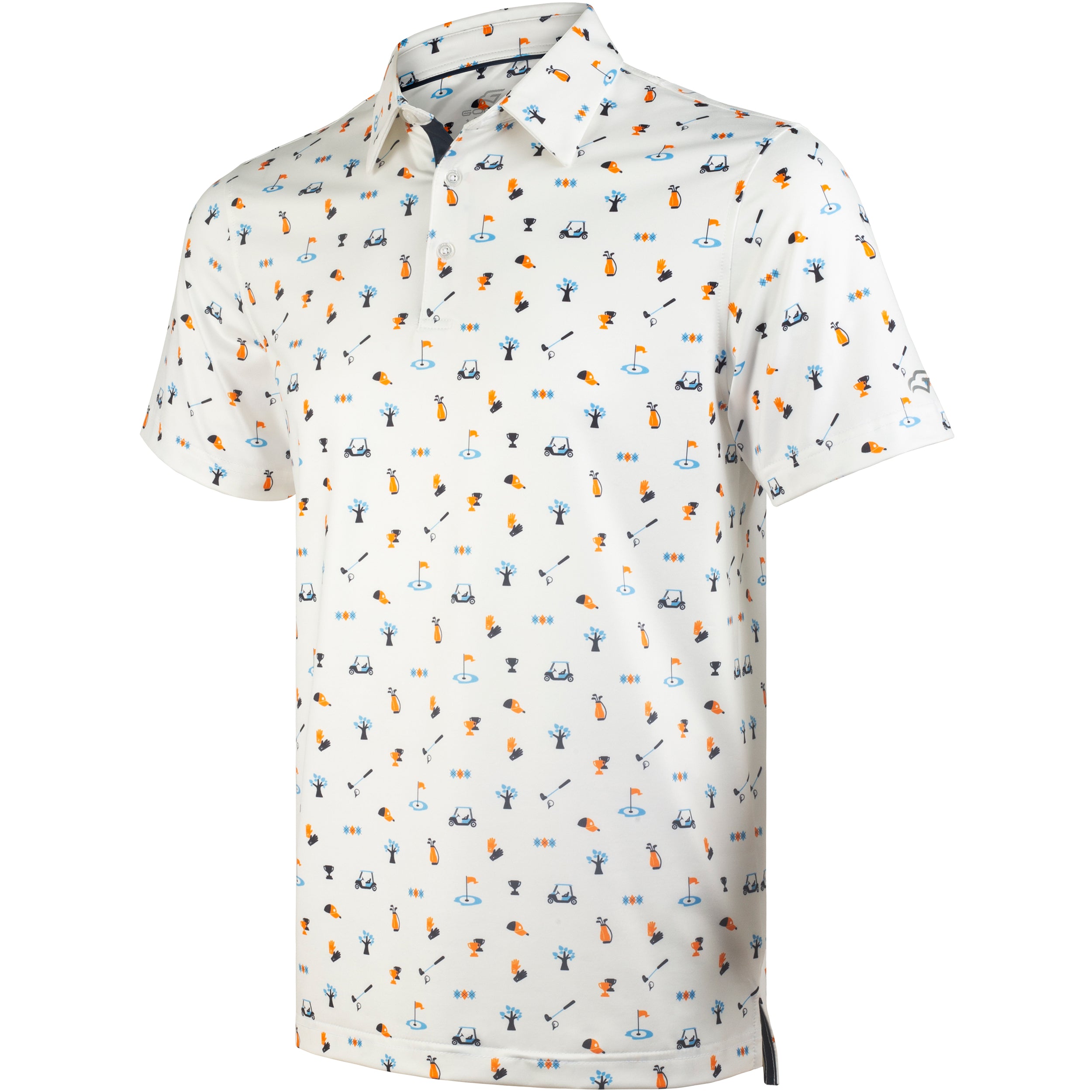 Novelty White Patterned Print Golf Shirts for Men Short Sleeve Performance Polo