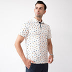 Novelty White Patterned Print Golf Shirts for Men Short Sleeve Performance Polo