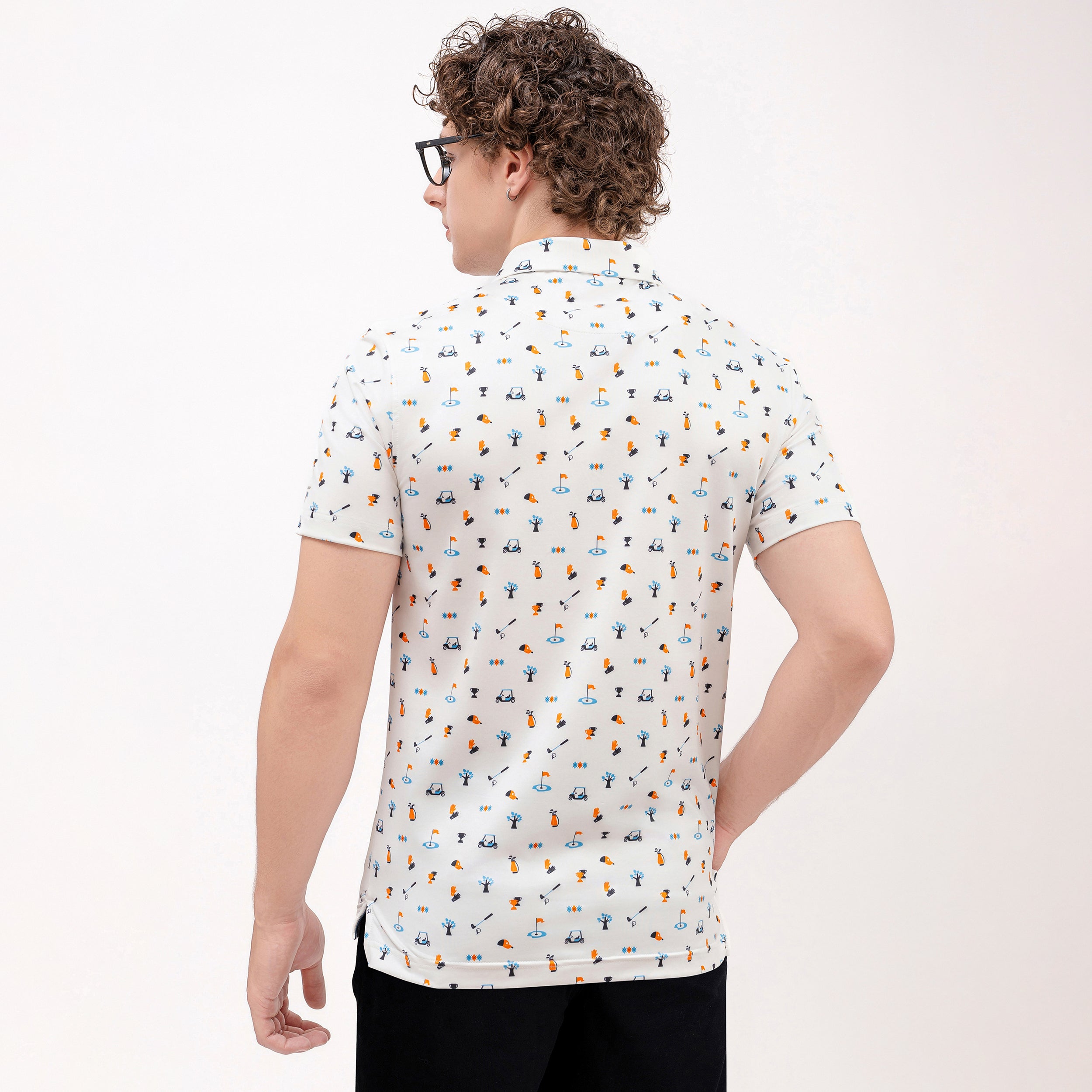 Novelty White Patterned Print Golf Shirts for Men Short Sleeve Performance Polo