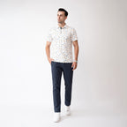 Novelty White Patterned Print Golf Shirts for Men Short Sleeve Performance Polo