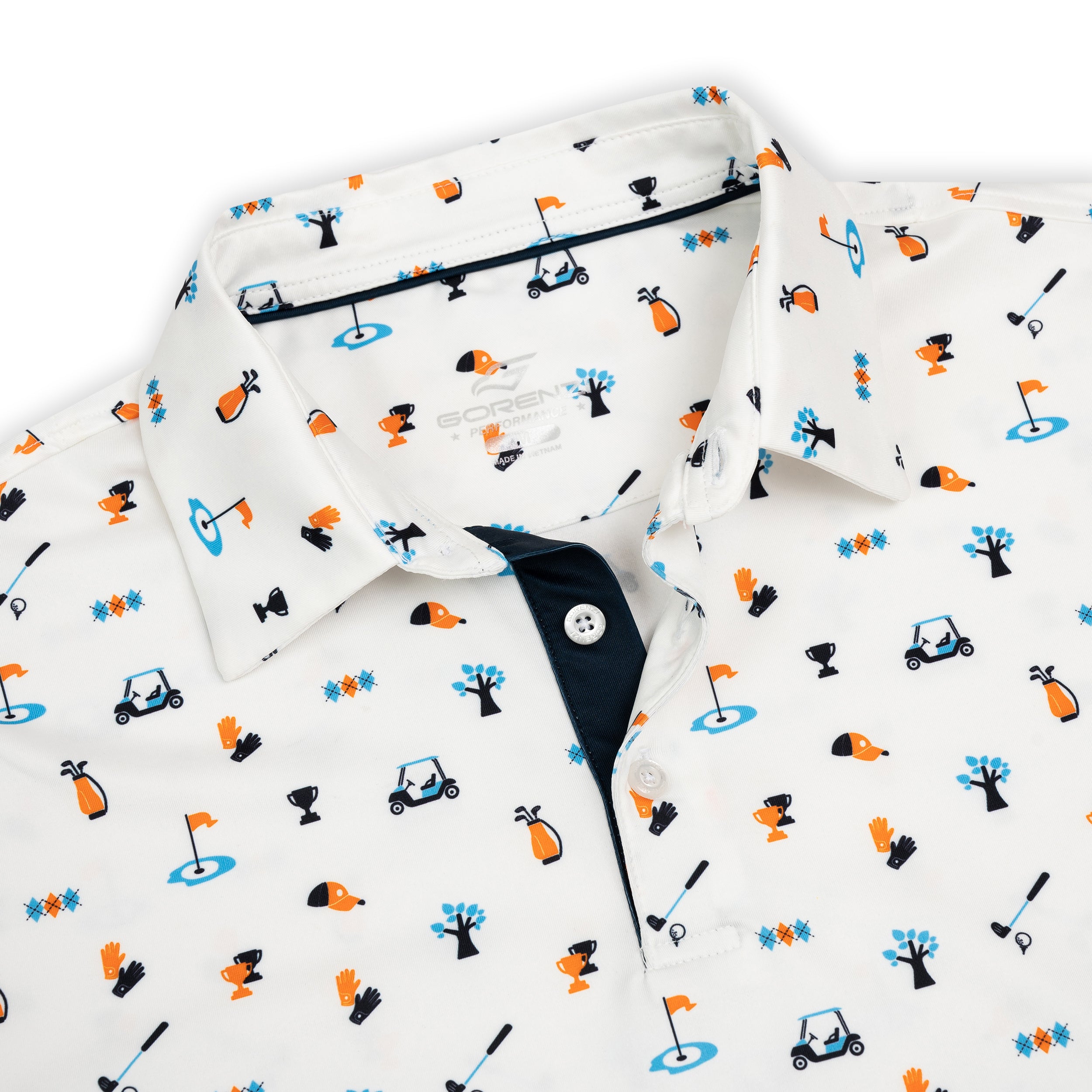 Novelty White Patterned Print Golf Shirts for Men Short Sleeve Performance Polo