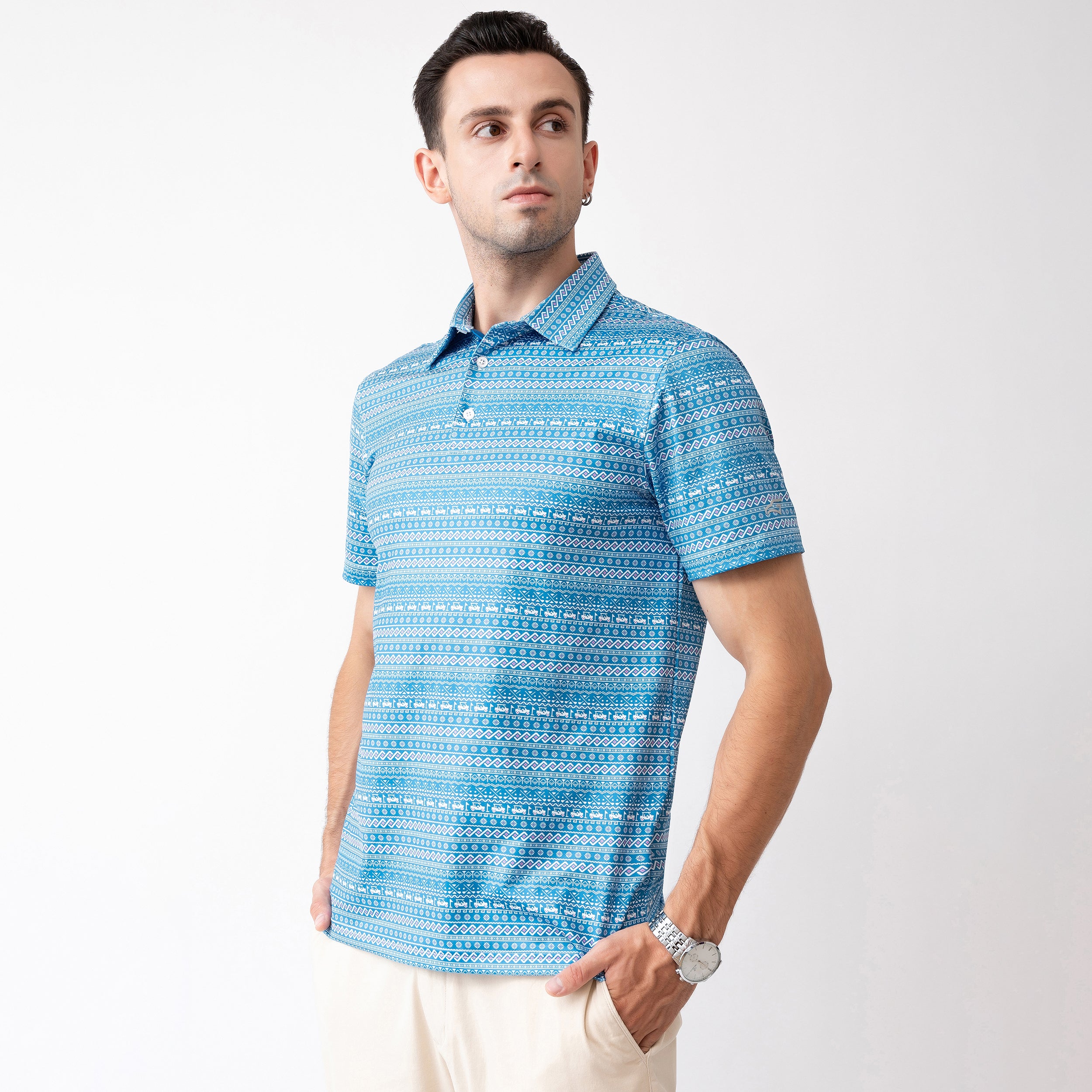 Blue Striped Golf Shirts for Men Short Sleeve Performance Polo